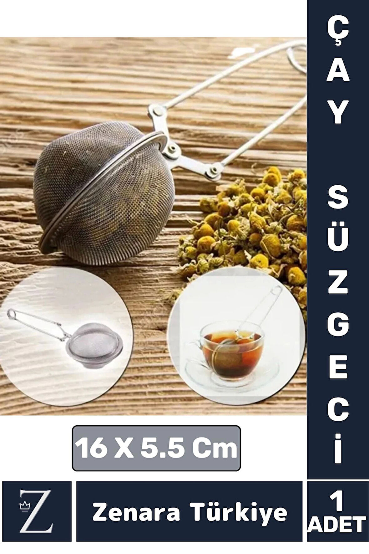 Ergonomik Saplı Çelik İnce Delikli Geniş Kulplu Aromatik Bitki Çayı Demleme Süzgeci