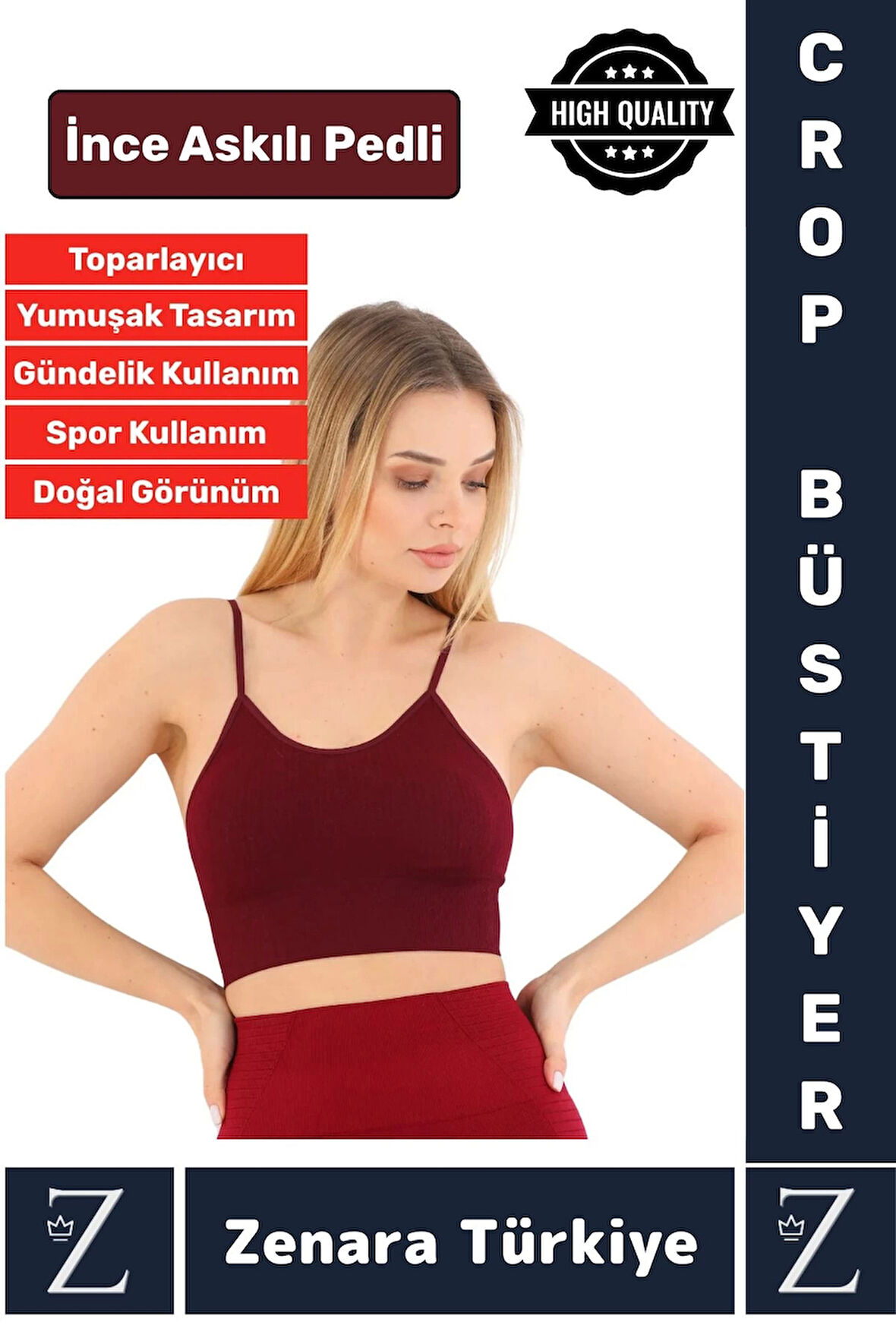 Premium Göğüs Toparlayan Sarkma Önleyen Gündelik Spor Kullanım İnce Askı Pedli Çizgili Crop Büstiyer