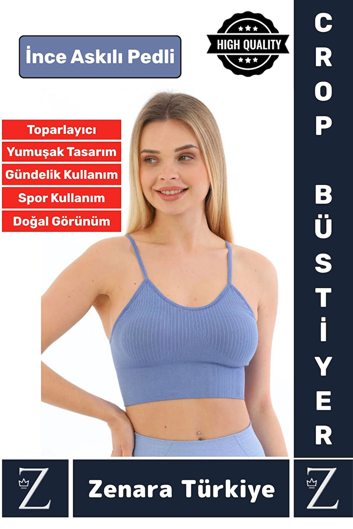 Premium Göğüs Toparlayan Sarkma Önleyen Gündelik Spor Kullanım İnce Askı Pedli Çizgili Crop Büstiyer