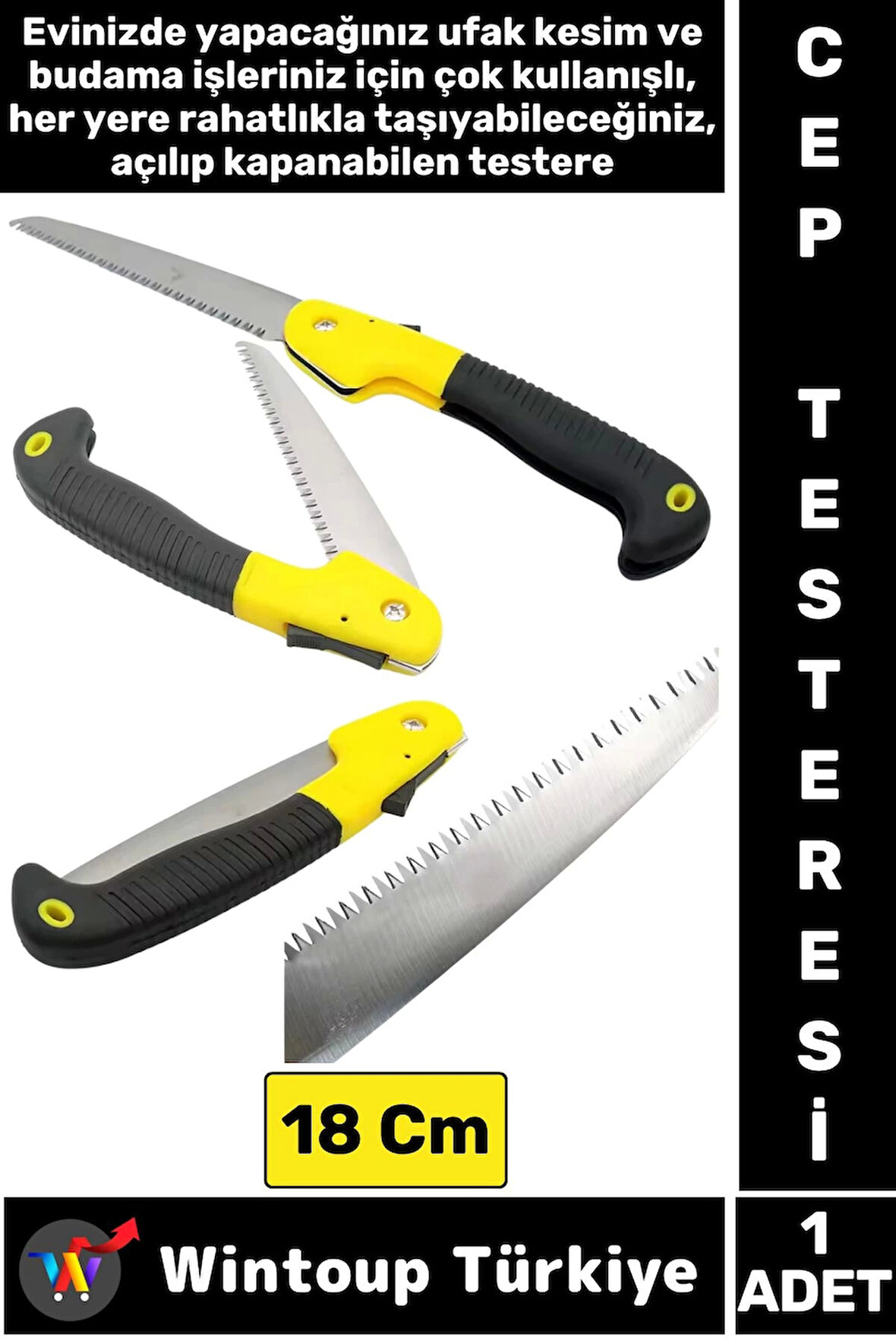 Premium Kompakt Çakı Tipi Katlanır Kamp Piknik Tamirat Kesme Çelik Cep Boy Budama Testeresi 18 Cm