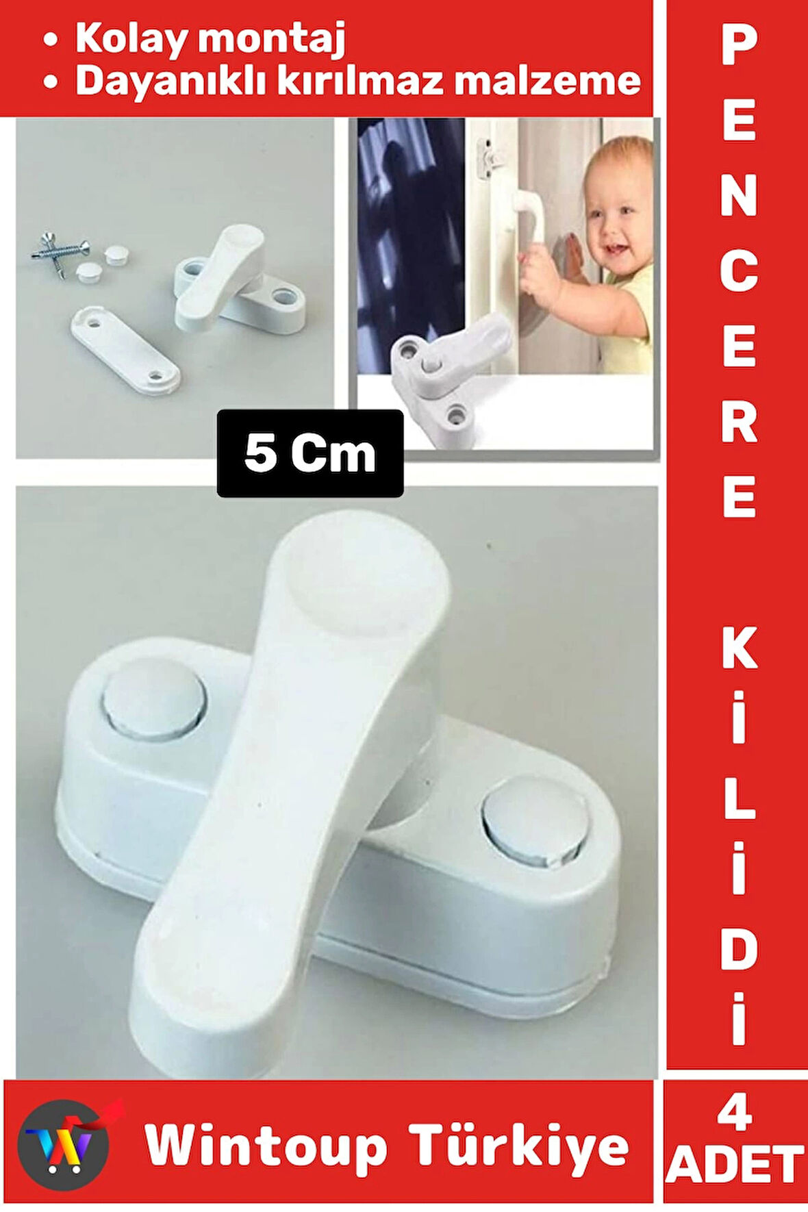 Premium Dayanıklı Güvenlik Çocuk Odası Bebek Odası PVC Pencere Kapı Kırılmaz Emniyet Kilidi 4 Adet