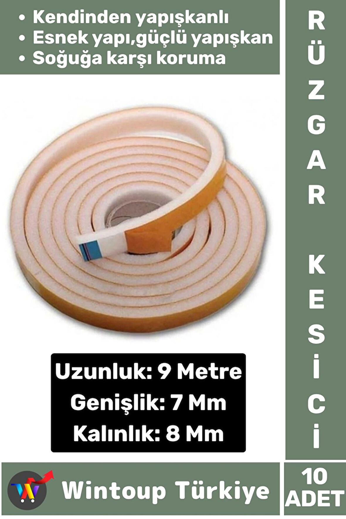 Premium Yapışkanlı Pencere İzolasyon Bantı Rüzgar Soğuk Kesici Cam Yalıtım Süngeri 9 Metre X 10 Adet