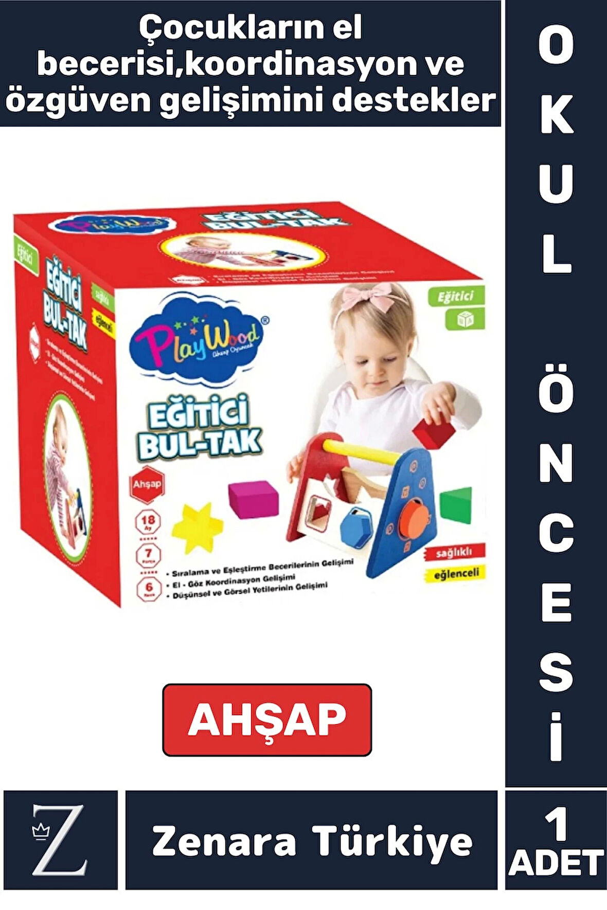 Okul Öncesi El Becerisi Özgüven Koordinasyon Gelişimi Çocuk Eğitici Eğlenceli Ahşap Oyun BUL-TAK