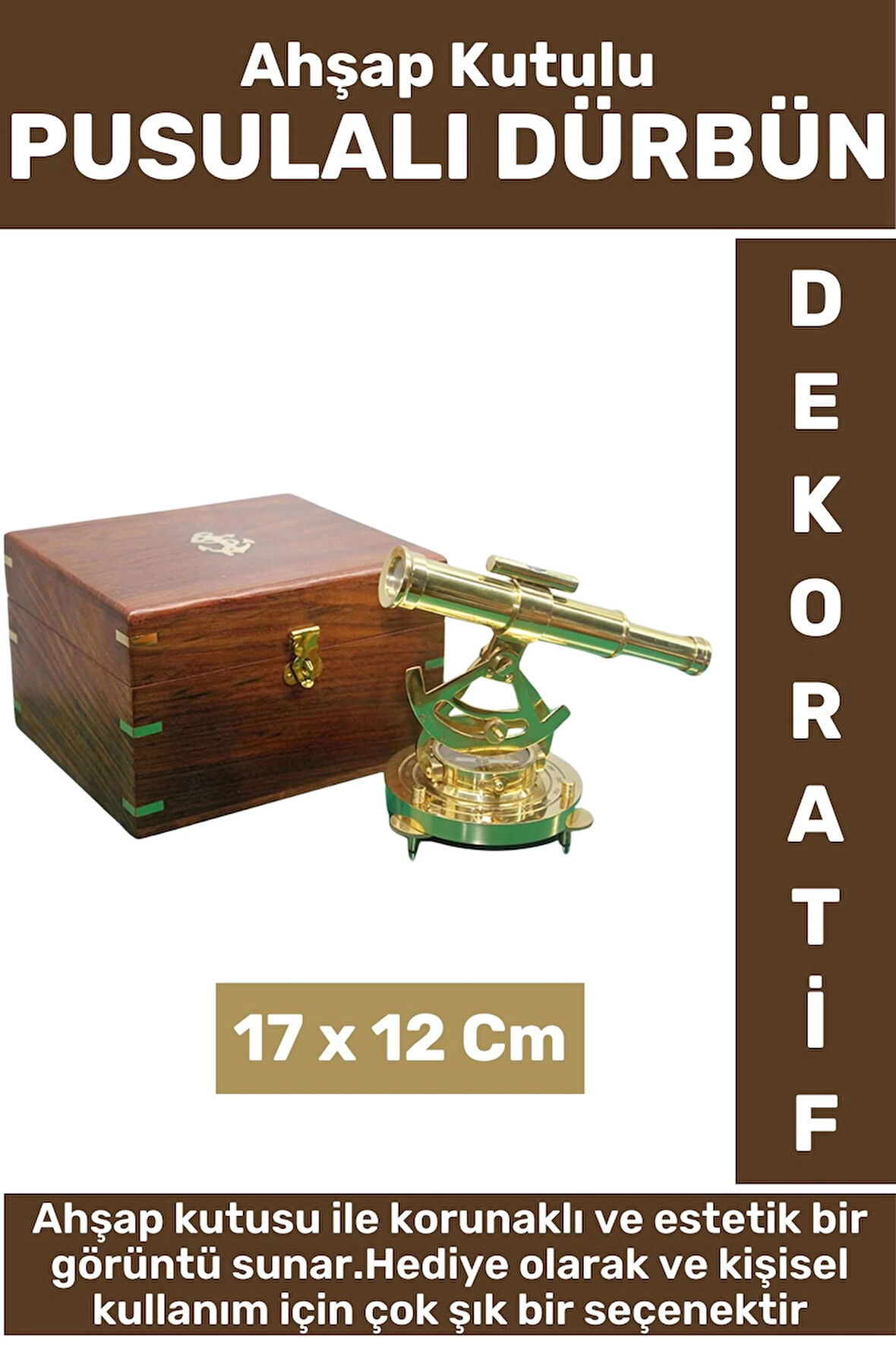 Premium Erkek Arkadaş Sevgili Baba Özel Hediyelik Dekoratif Koleksiyon Ahşap Kutulu PUSULALI DÜRBÜN