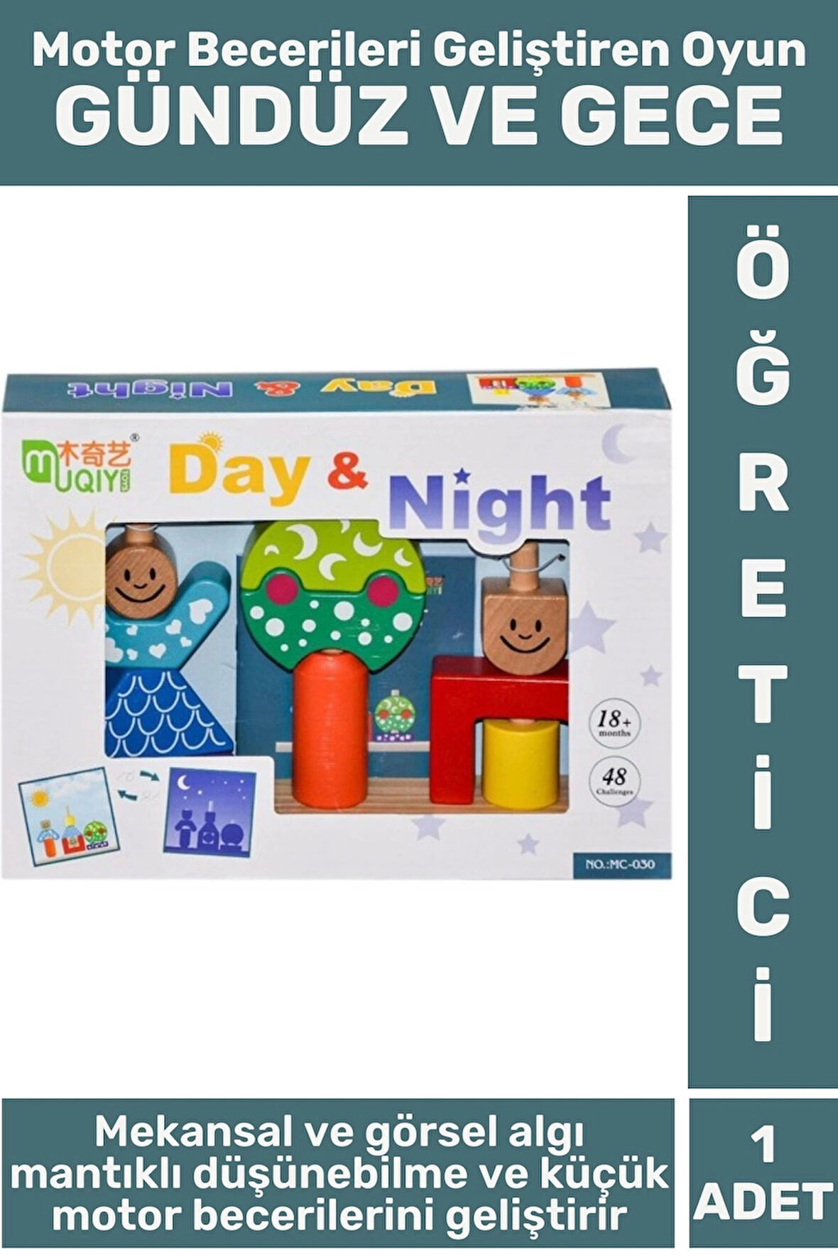 Eğitici Mekansal Görsel Algı Mantıklı Düşünme Küçük Motor Beceri Geliştiren Çocuk Oyun GÜNDÜZ GECE