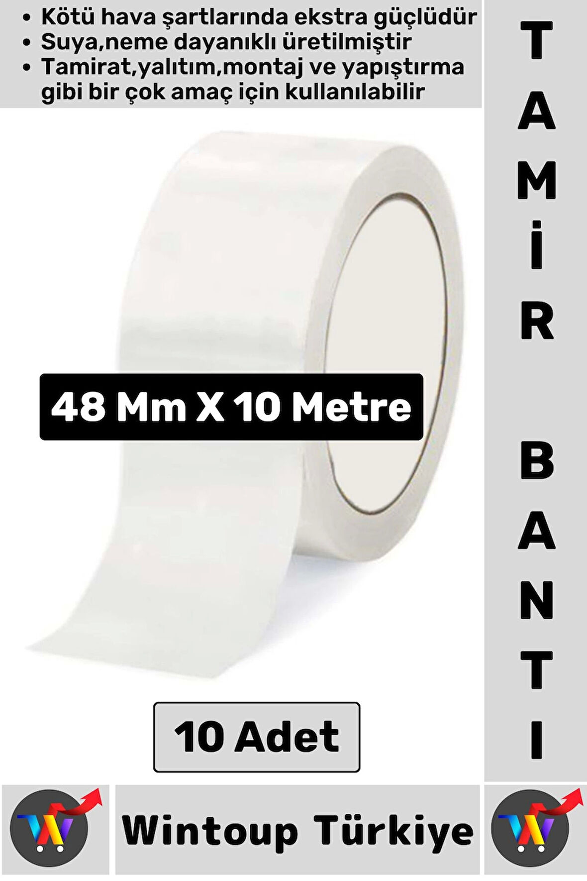 Ultra Güçlü Su Neme Dayanıklı Çok Amaçlı Montaj Onarım İzolasyon Tamir Bantı Beyaz 48 Mmx10 Mt 10 Ad