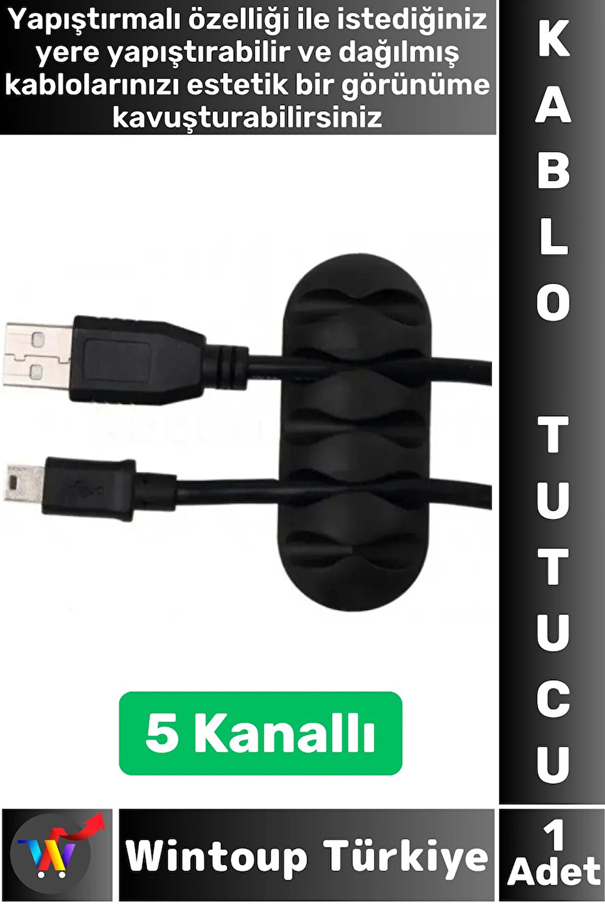 Kablo Düzenleyici Şarj Kablosu Kulaklık Dağınıklık Önleyen 5 Kanallı Yapışkanlı Kablo Tutucu