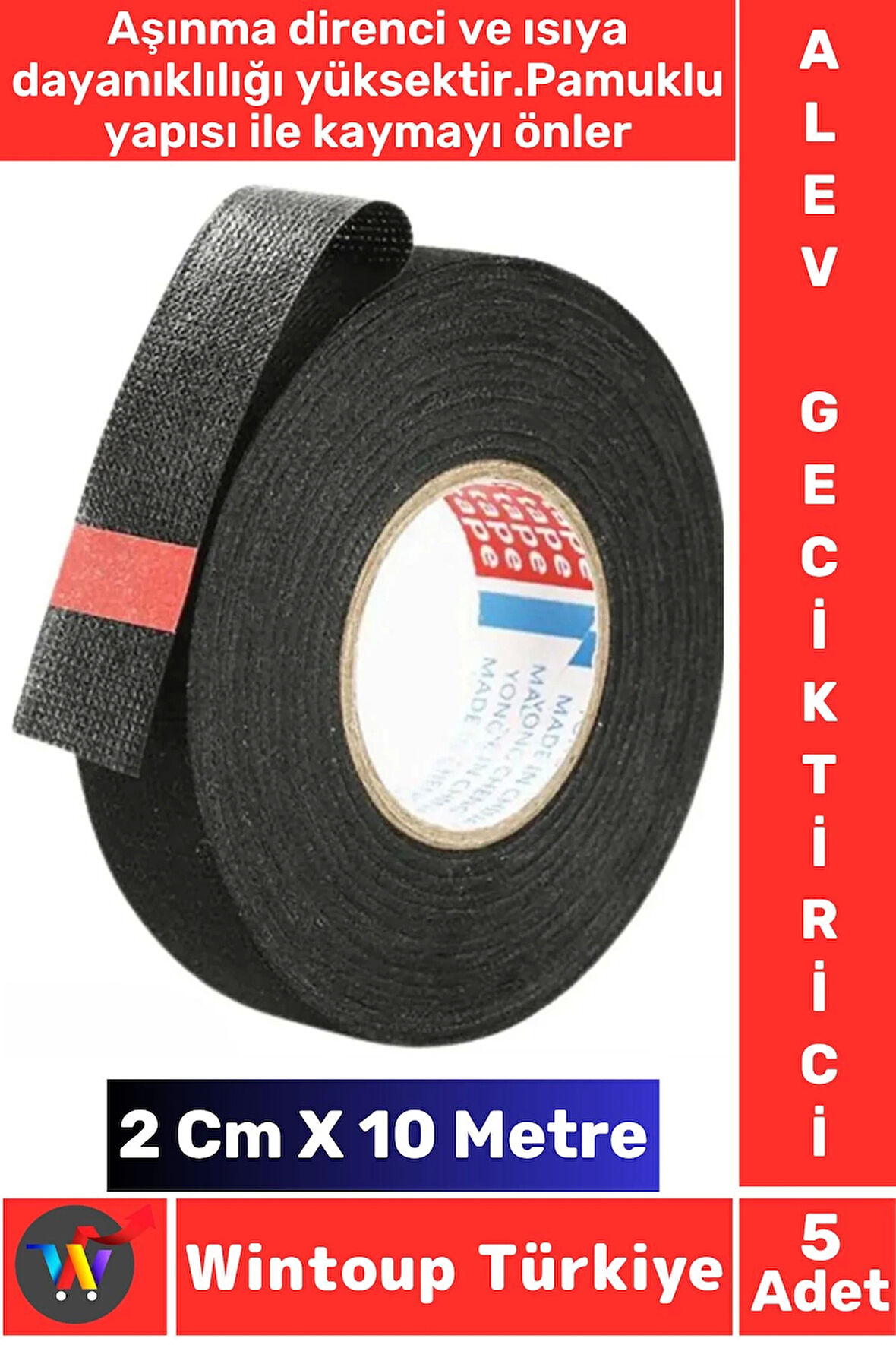 Aşınma Dirençli Korozyona Dayanıklı Kaymaz Kalıntı Bırakmaz Alev Geciktirici Bant 2 CmX10 Mtr 5 Adet