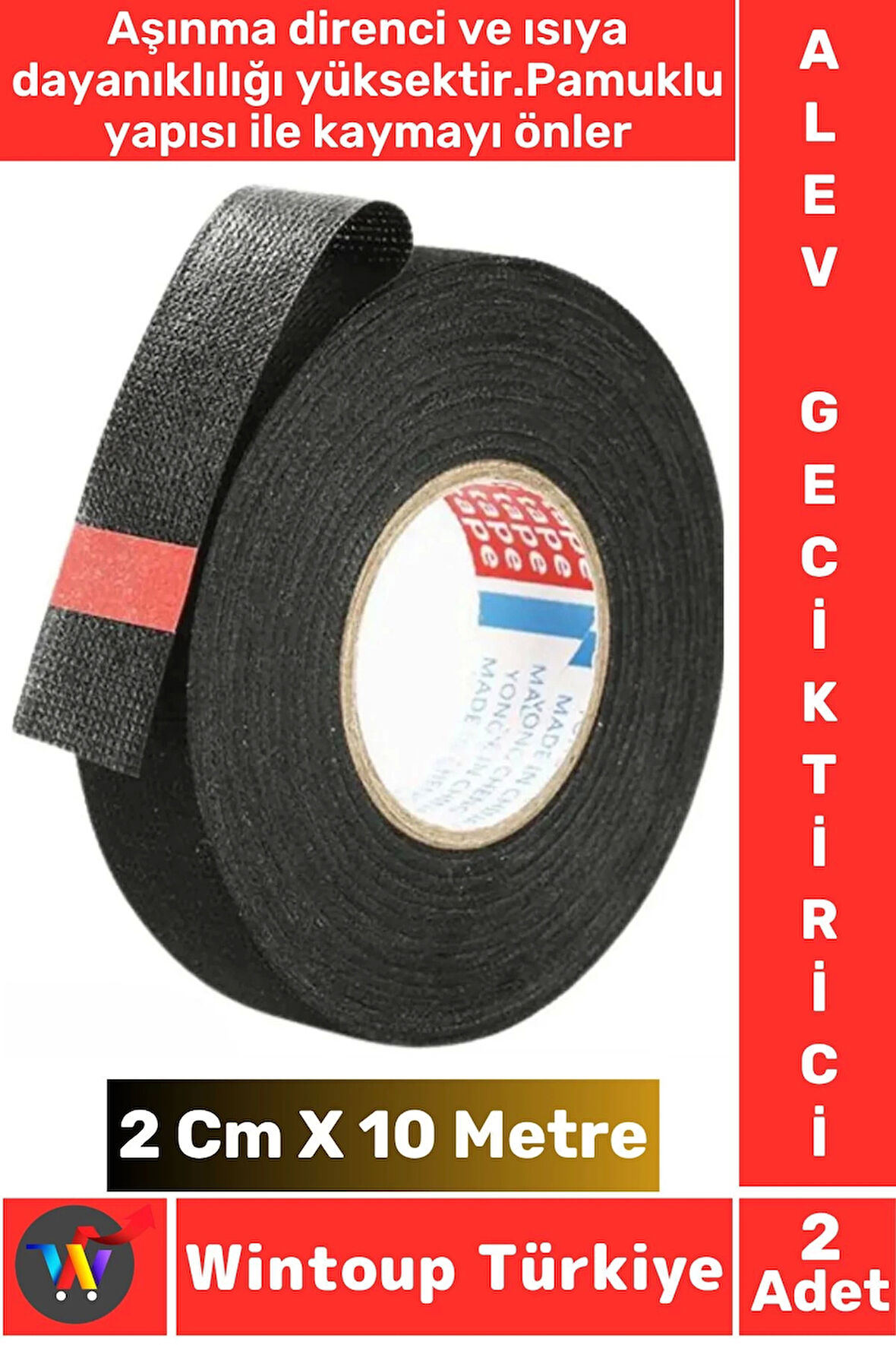Aşınma Dirençli Korozyona Dayanıklı Kaymaz Kalıntı Bırakmaz Alev Geciktirici Bant 2 CmX10 Mtr 2 Adet