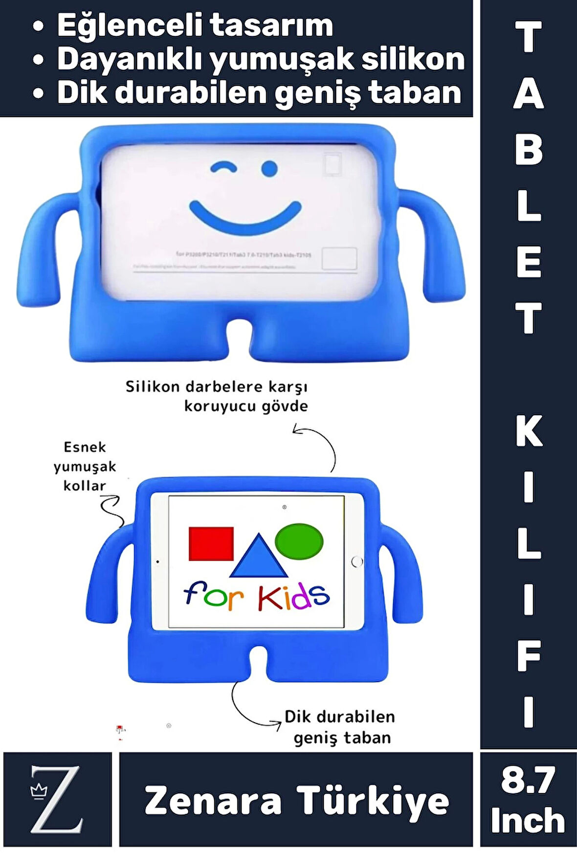 Apple Samsung Uyumlu Geniş Tabanlı Yumuşak Tutacaklı Tam Koruma Silikon Çocuk Tablet Kılıfı 8.7 Inch