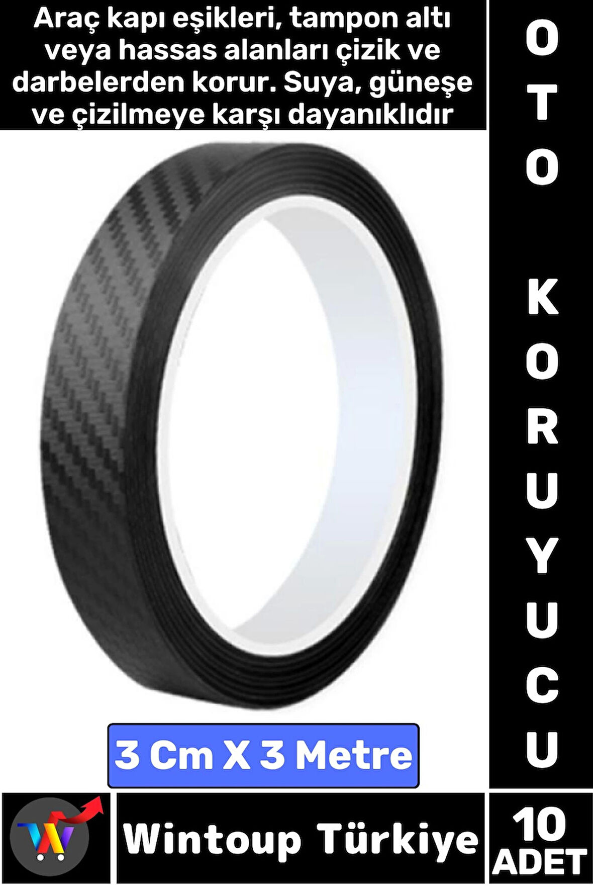 İz Bırakmaz Kapı Eşik Tampon Ev Çizilme Önleyen Koruma Şık Karbon Fiber Bant 3 Cm X 3 Metre 10 Adet