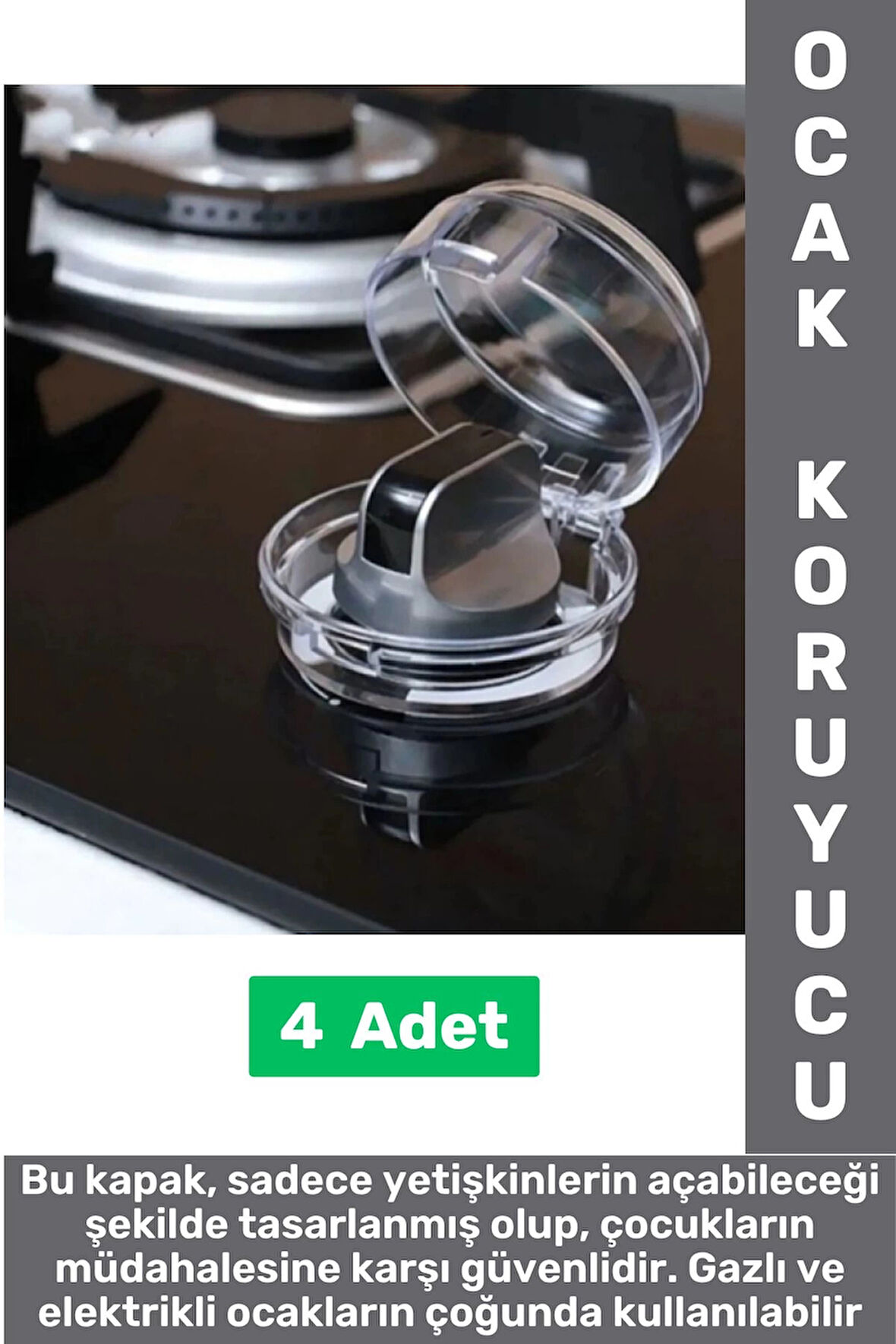 Gazlı Elektrikli Ocak Uyumlu Montajsızz Çocuk Bebek Güvenlik Ocak Düğmesi Koruyucu Kapak 4 Adet