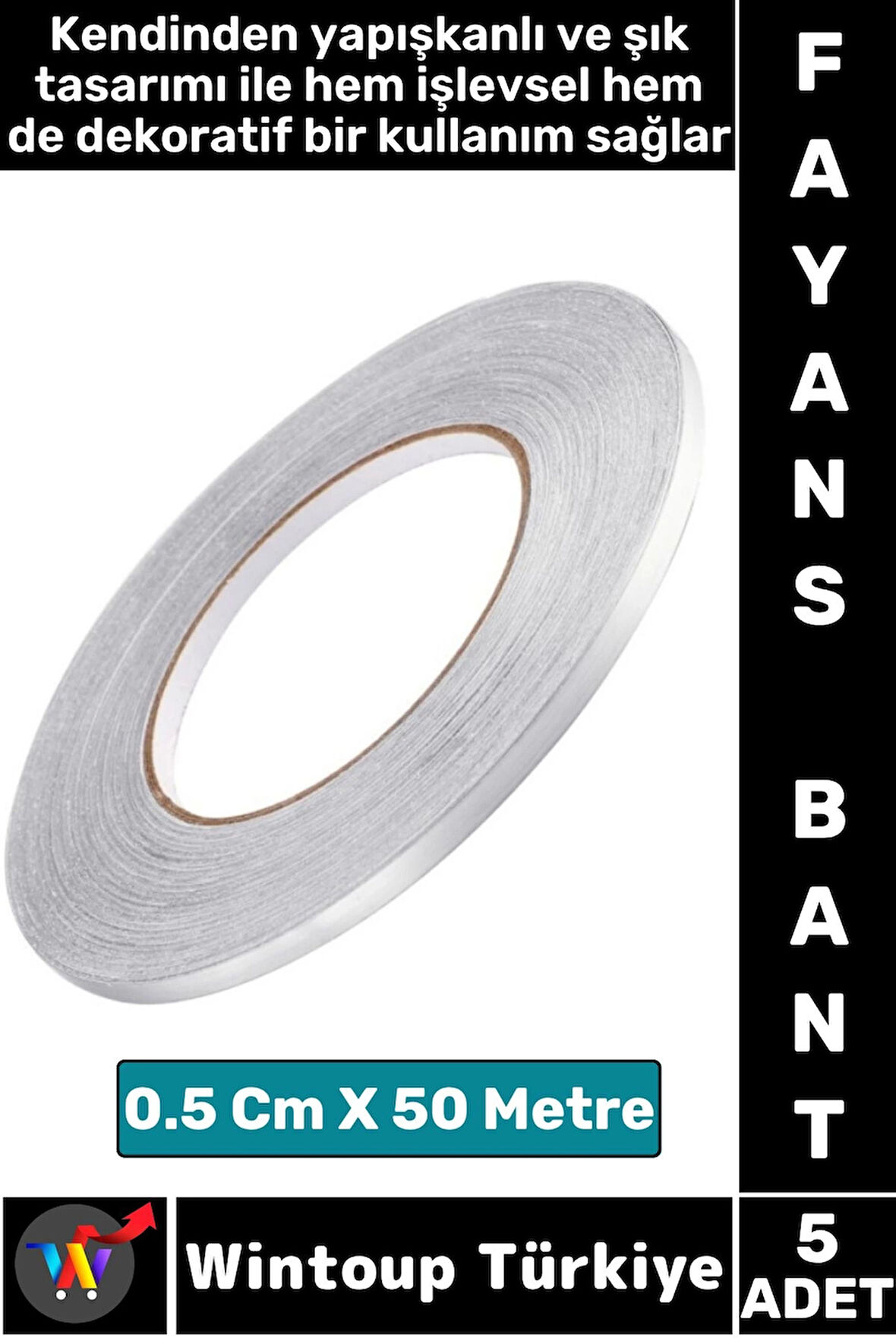 Uzun Ömürlü Kendinden Yapışkanlı Karo Zemin Fayans Derz 0.5 Cm X 50 Metre Gri Şerit Bant 5 Adet