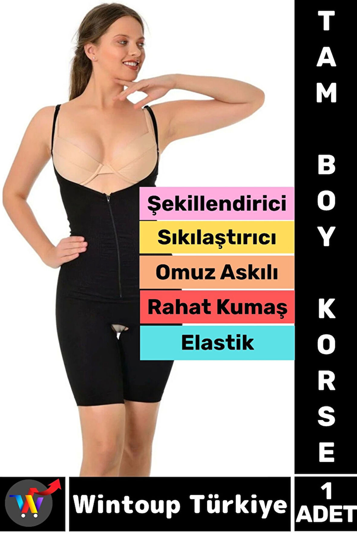Özel Model Karın Bel Toparlayan Sıkılaştıran Çıkarılabilir Askılı Fermuarlı Ağraflı TAM BOY KORSE
