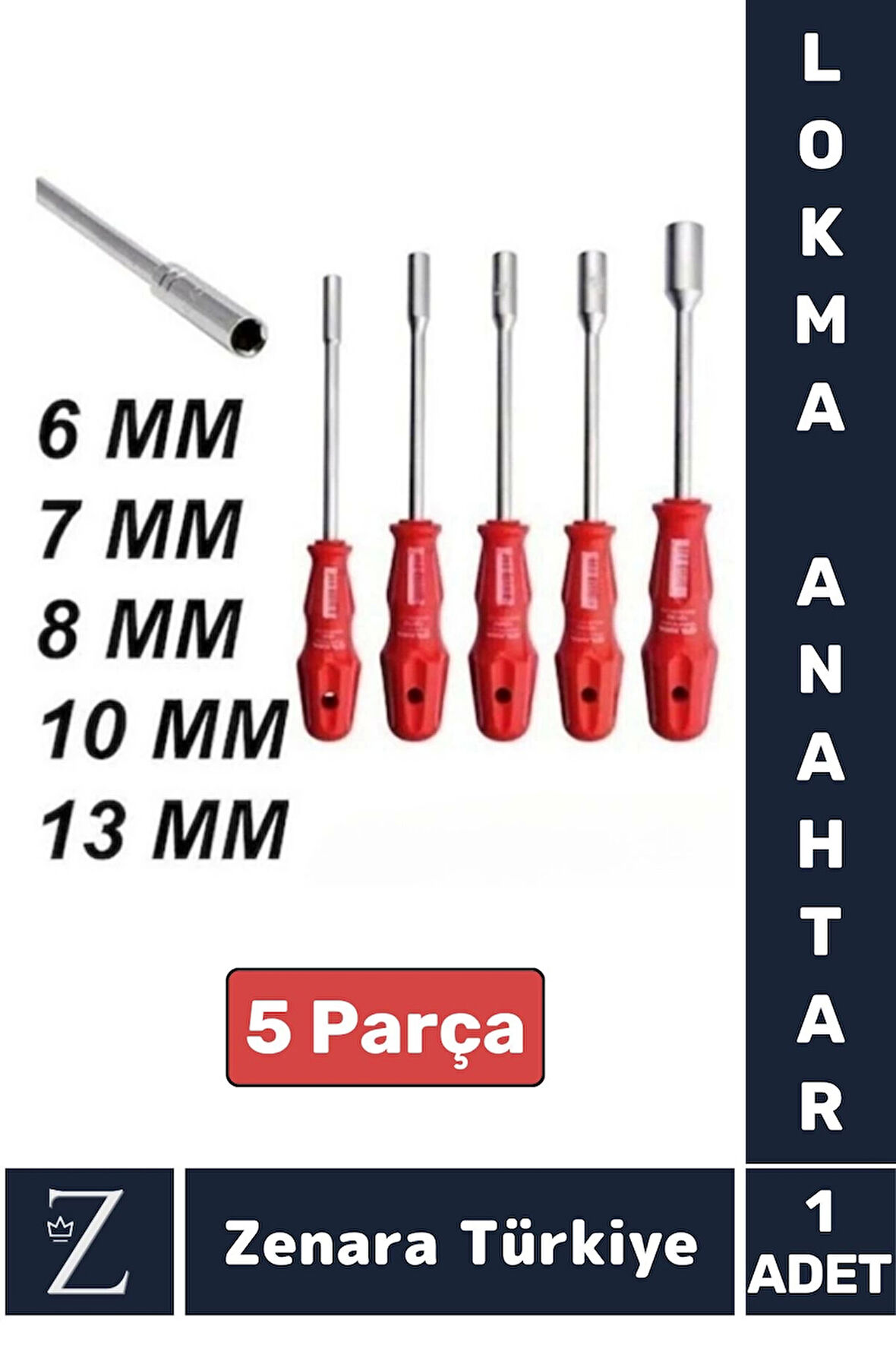 Ergonomik Kaymaz Kauçuk Sap Tamir Montaj Somun 6/7/8/10/13/mm Tornavida LOKMA ANAHTAR 5'li SET