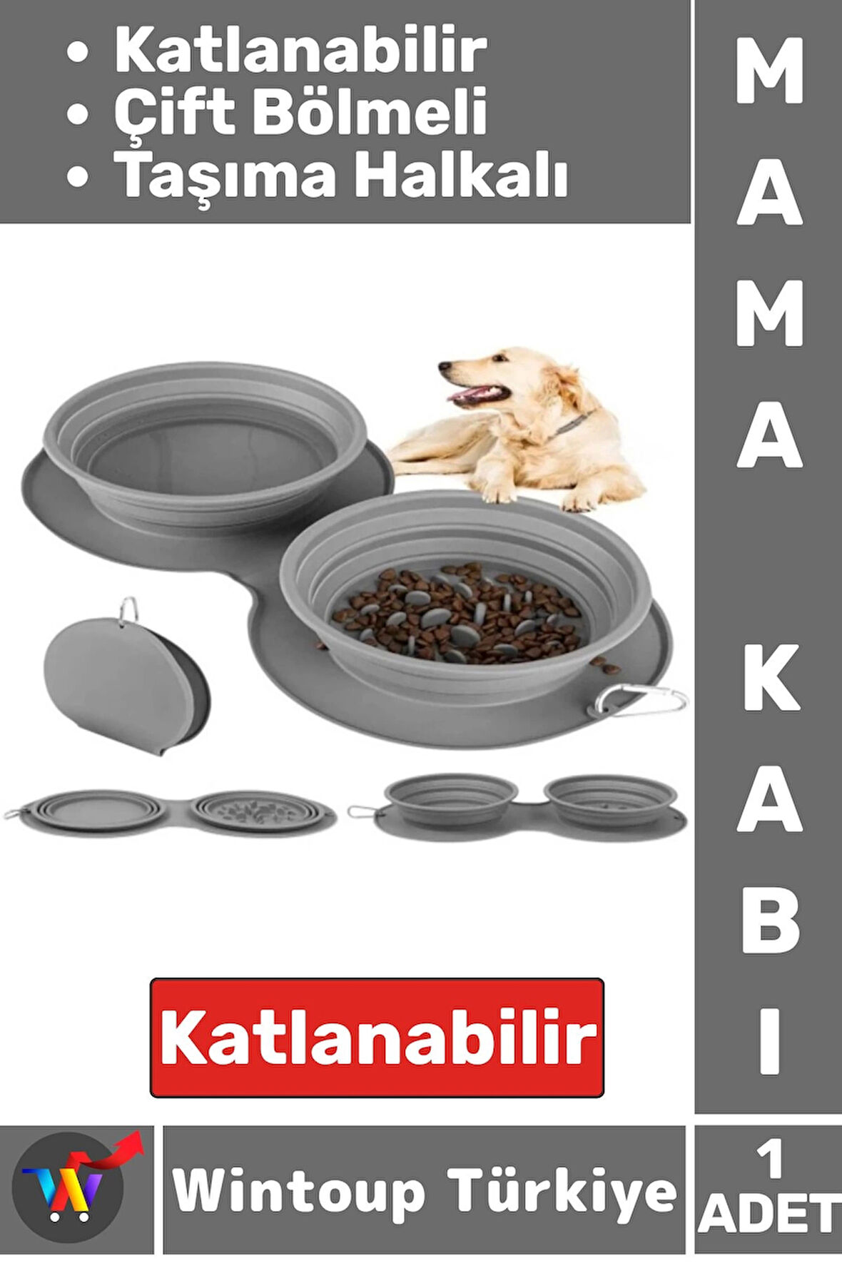 Kompakt Katlanabilir Evcil Hayvan Kedi Köpek Taşıma Kancalı Ayarlanabilir Çift Bölmeli Mama Su Kabı