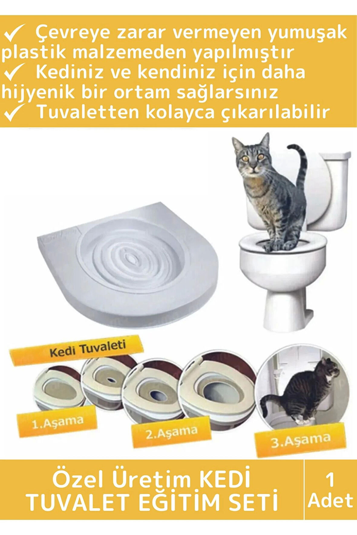 Premium Kedi Klozet Alıştırma Kapağı Kum Kabı WC Yavru Yetişkin Kedi Hijyenik Tuvalet Eğitim Seti