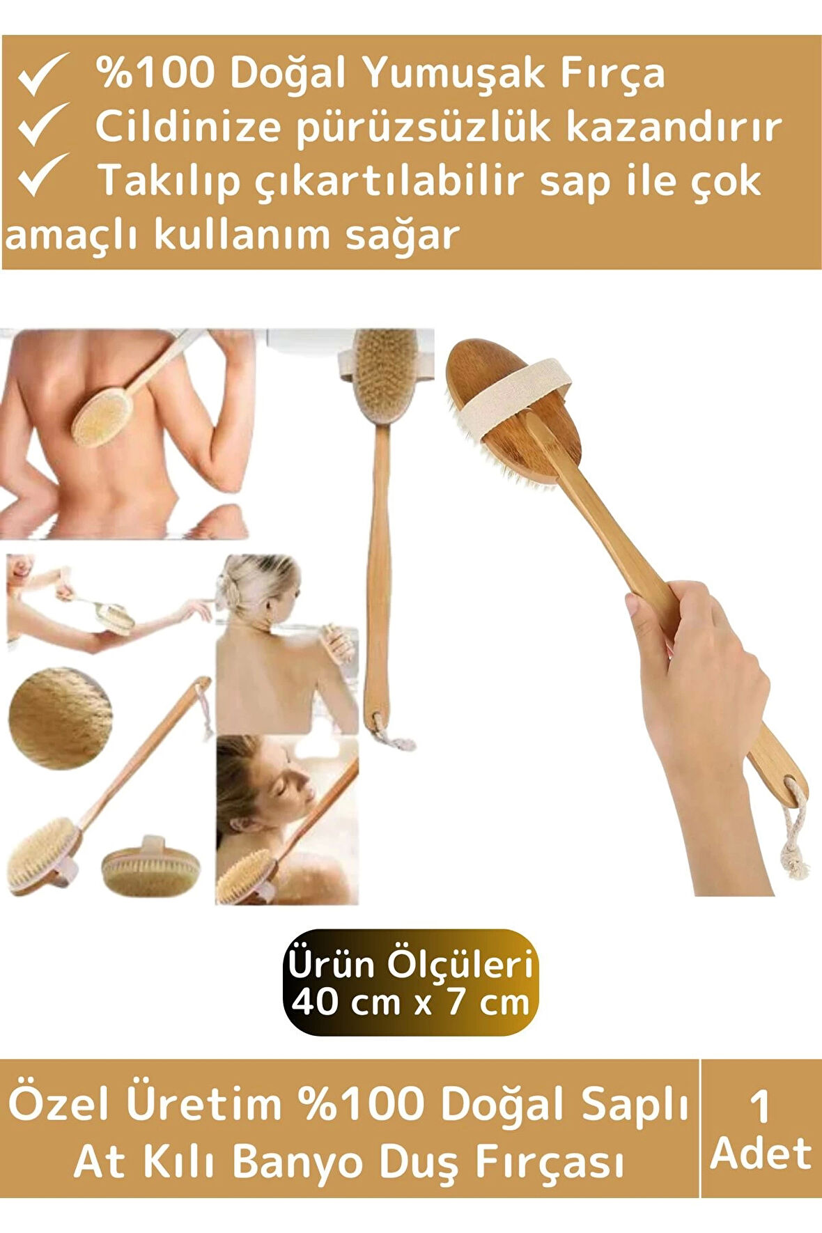 Özel Üretim %100 Doğal Yumuşak Selülit Önleyici Vücut Masajı Etkili Saplı At Kılı Banyo Duş Fırçası