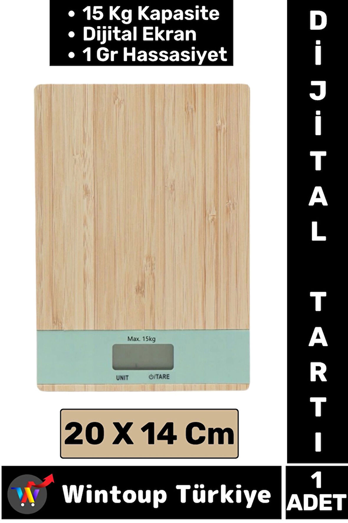 Luxery Dayanıklı Max 15 Kg Kapasiteli 1 Gr Hassasiyet Ahşap Hassas Dijital Mutfak Terazisi Tartı