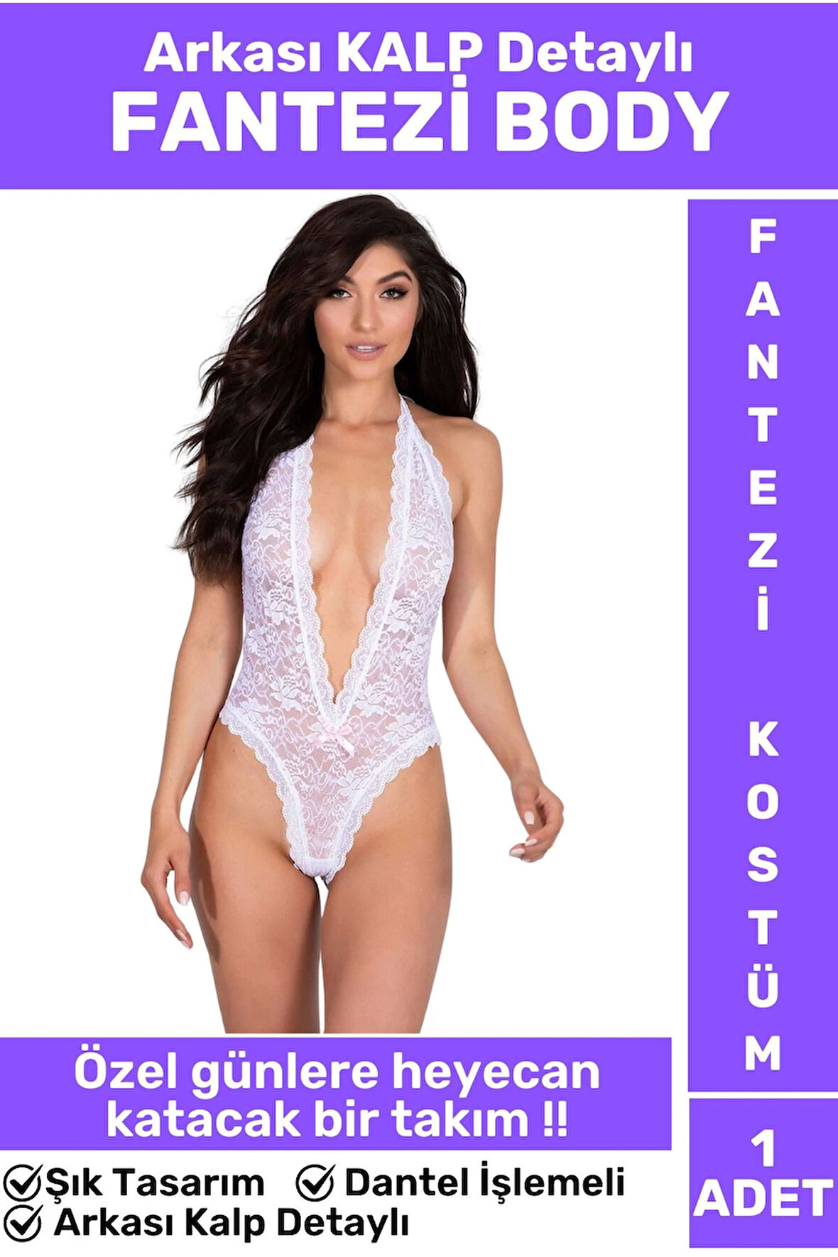 Özel Kreasyon Özel Gün Gece Parti Sevgililer Günü Cosplay Erotik Arkası KALP Detaylı FANTEZİ BODY