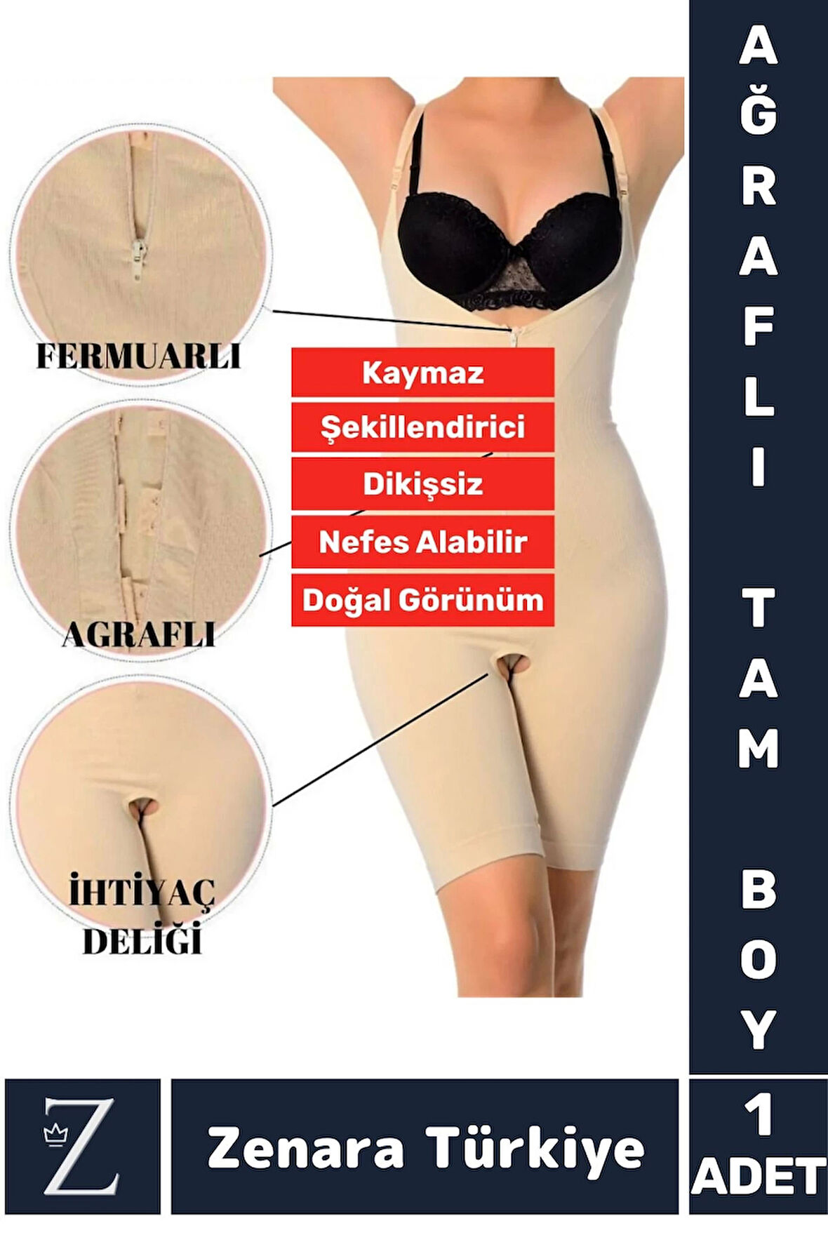 Günlük Vücut Şekillendiren Beden İncelten Toparlayan İhtiyaç Deliği Fermuarlı Ağraflı Tam Boy Korse