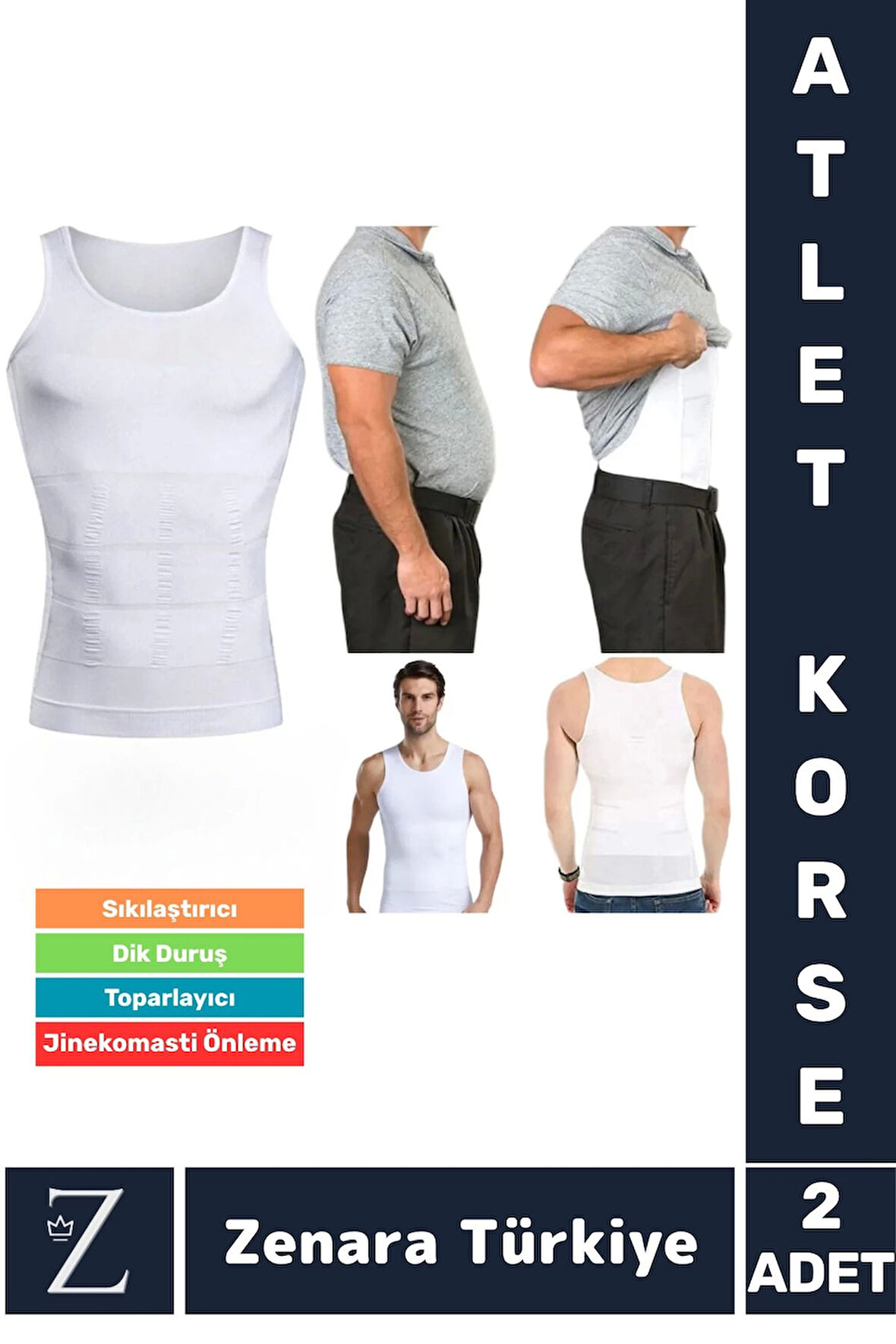 Jinekomasti Dik Duruş Göbek Göğüs Toparlayan Sıkılaştıran Ultra Elastik Erkek Atlet Korse 2 Adet