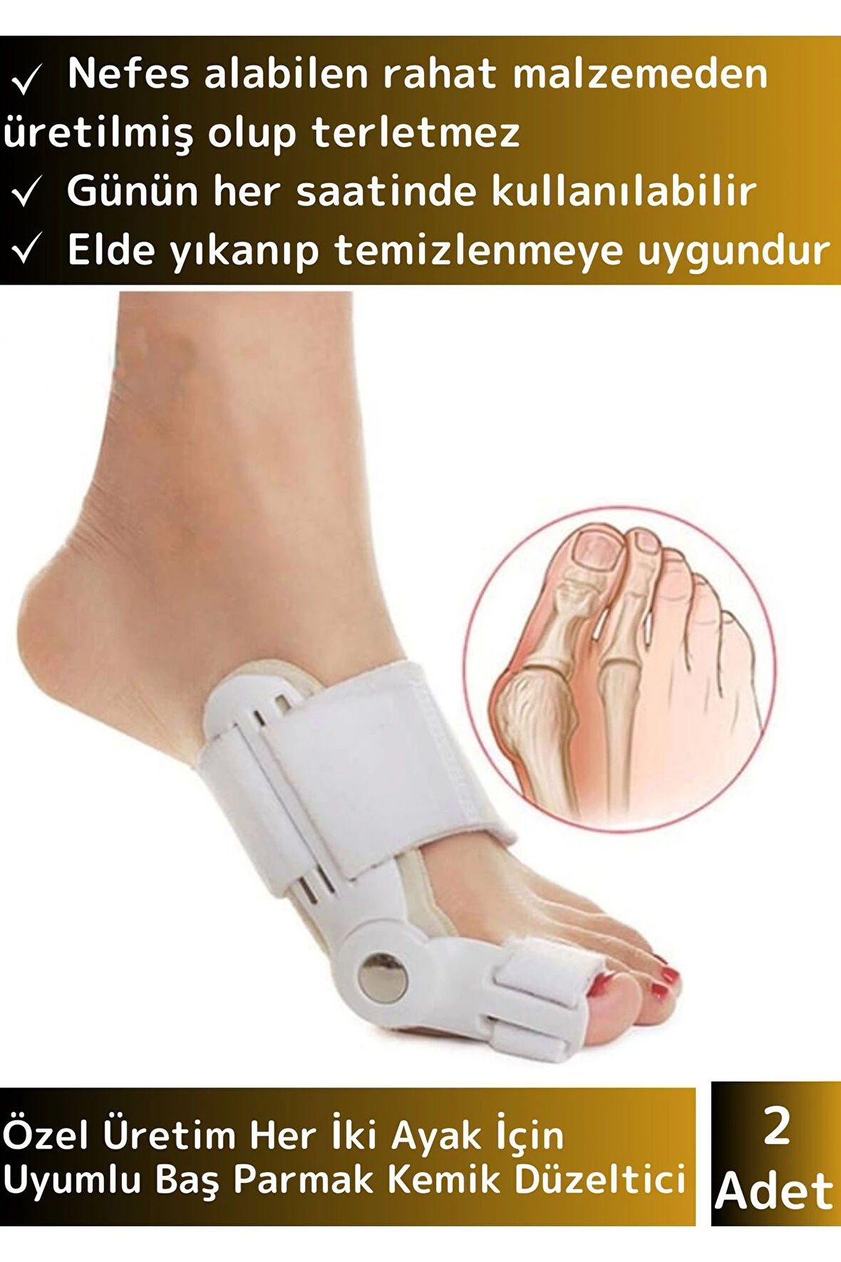 Premium Yumuşak Yıkanabilir Standart Beden Her İki Ayak İçin Uyumlu Baş Parmak Kemik Düzeltici 2 Adt