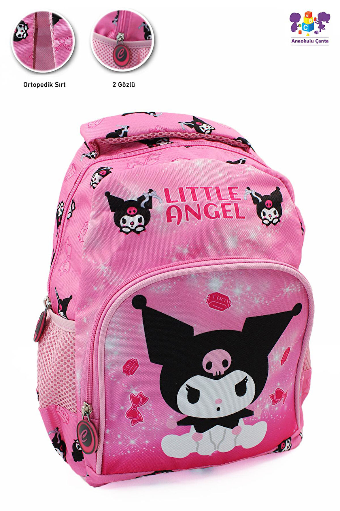 2 Gözlü Little Angle Kuromi Anaokulu Çantası - Çocuk Çanta - Kreş Çantası - Kuromi Çanta