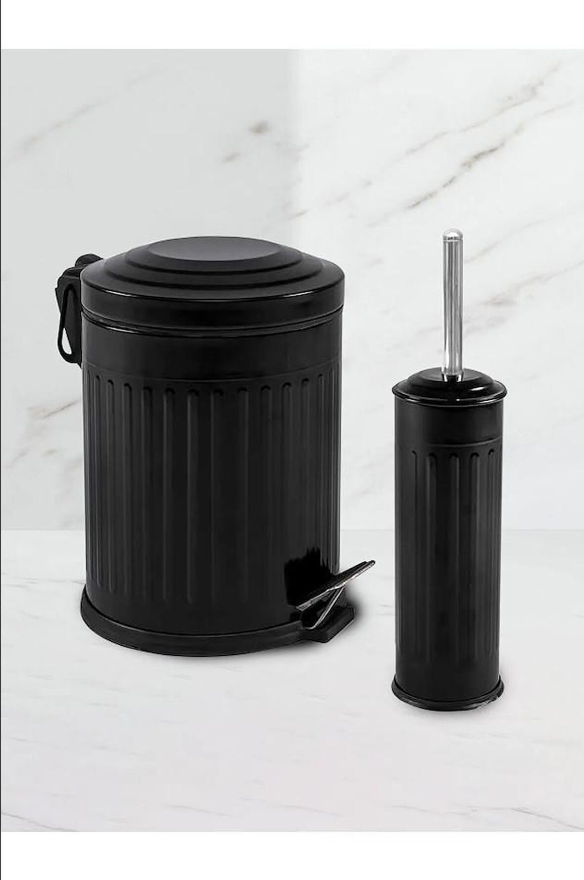 Karen Banyo 2'Li Vintage Banyo Yavaş Kapanır Pedallı Metal Çöp Kovası Seti 5 LT Siyah 14404S