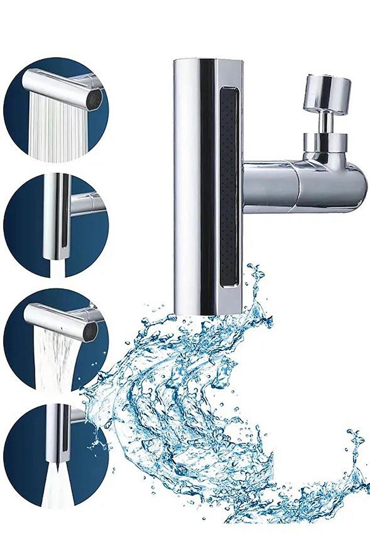 Krom Tasarruflu 4 Modlu Ayarlanabilir Musluk Başlığı Lavabo Batarya Fıskiye Ucu Perlatör