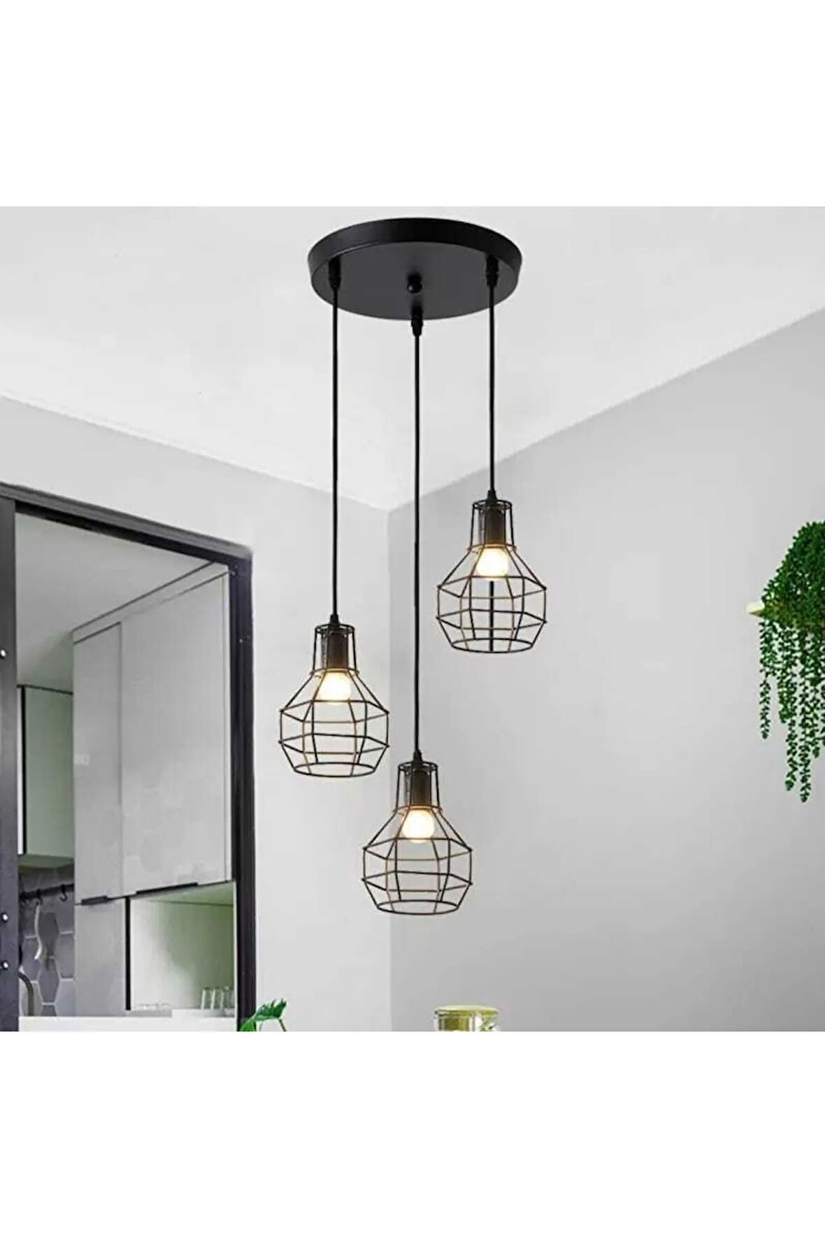 Retro Üçlü Kafes Sarkıt Avize