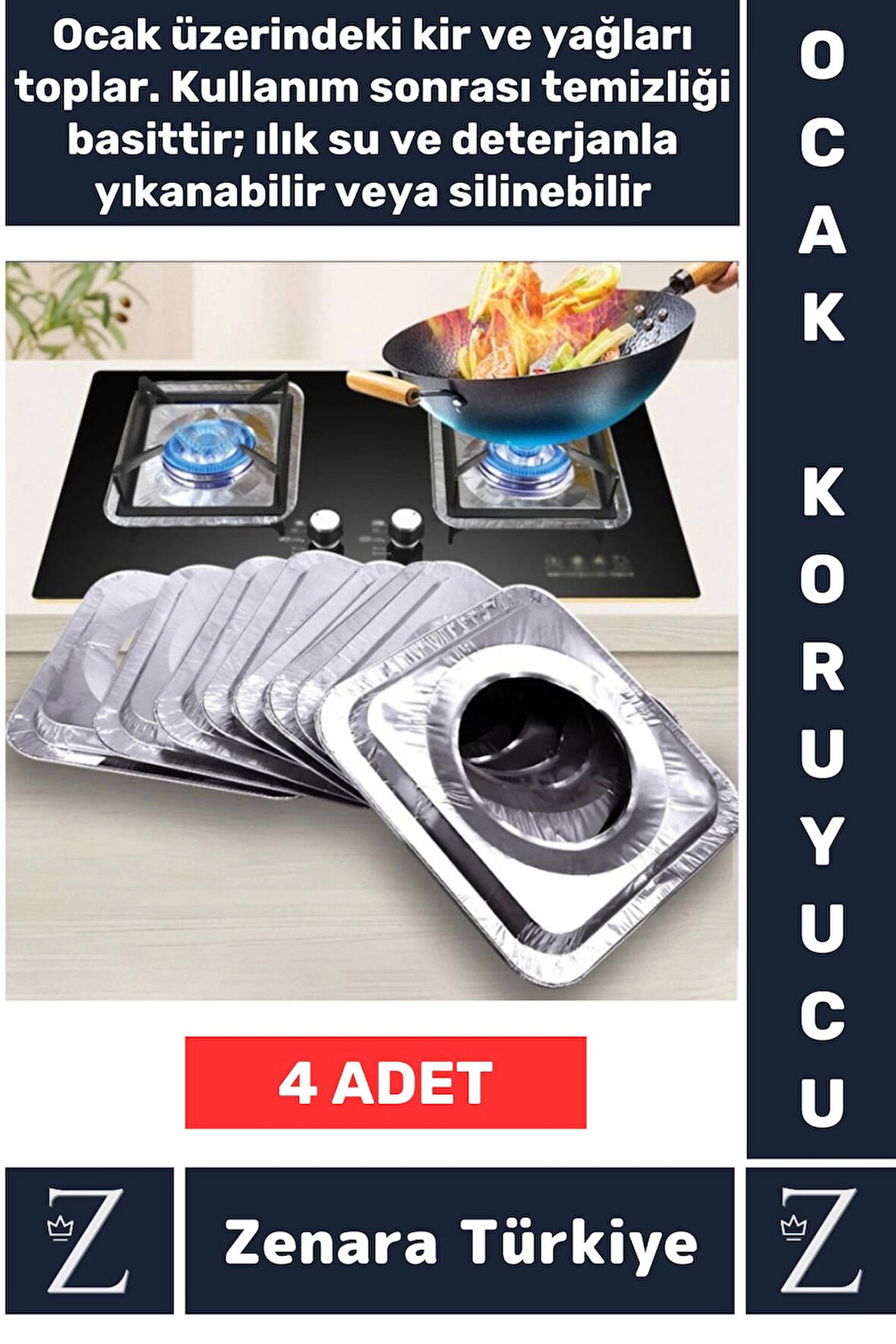 Uzun Ömürlü Dayanıklı Kolay Temizlenir Ocak Kir Yağ Önleyici Alüminyum Koruyucu Folyo 4 Adet
