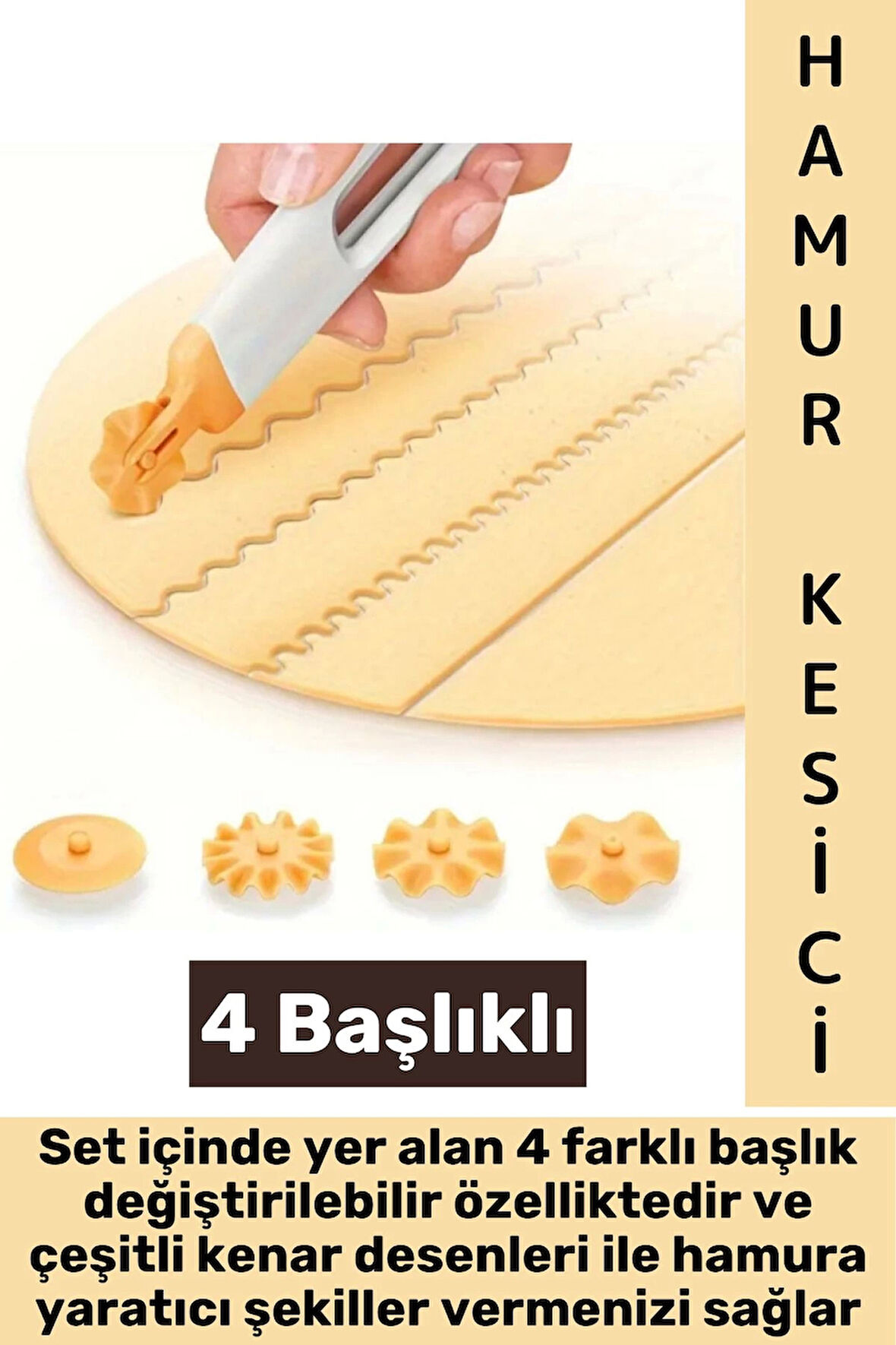 Dayanıklı Ergonomik Hamur Makarna Kurabiye Değiştirilebilir 4 Başlıklı Şekillendirici Hamur Kesici