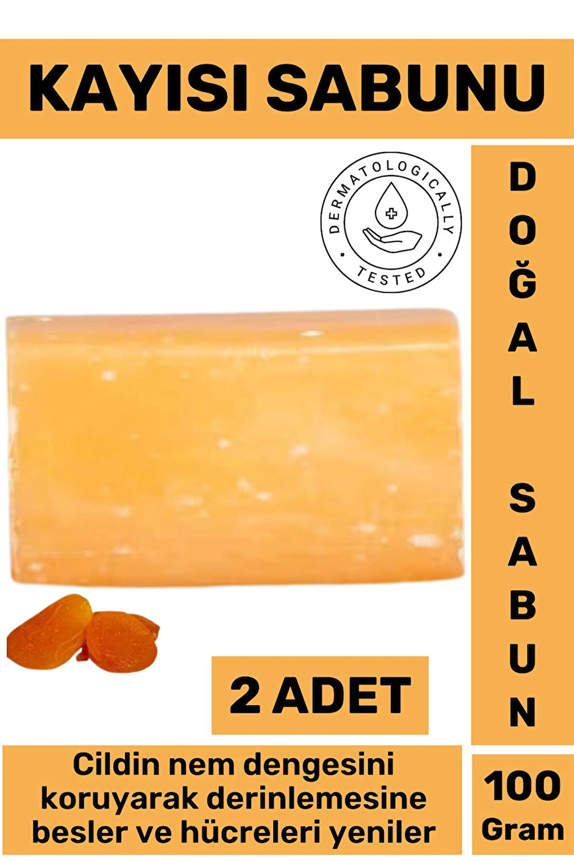 Doğal Güzel Kokulu Cilt Besleyici Yenileyici Saç Dökülmesine Karşı Organik Kayısı Sabunu 2 Adet