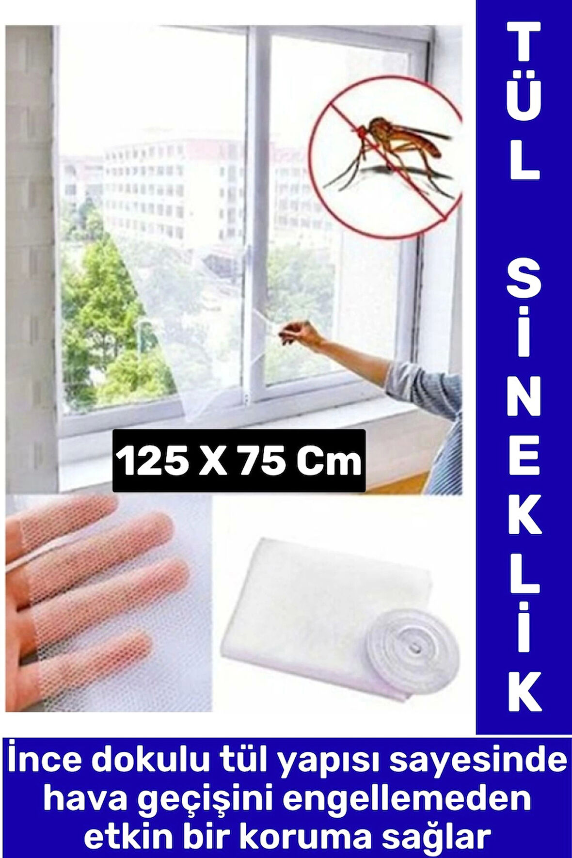 Montaj Gerektirmez Hava Girişi Engellemez Sivrisinek Önleyen Tek Kanat Yapışkanlı Sineklik 125X75 Cm