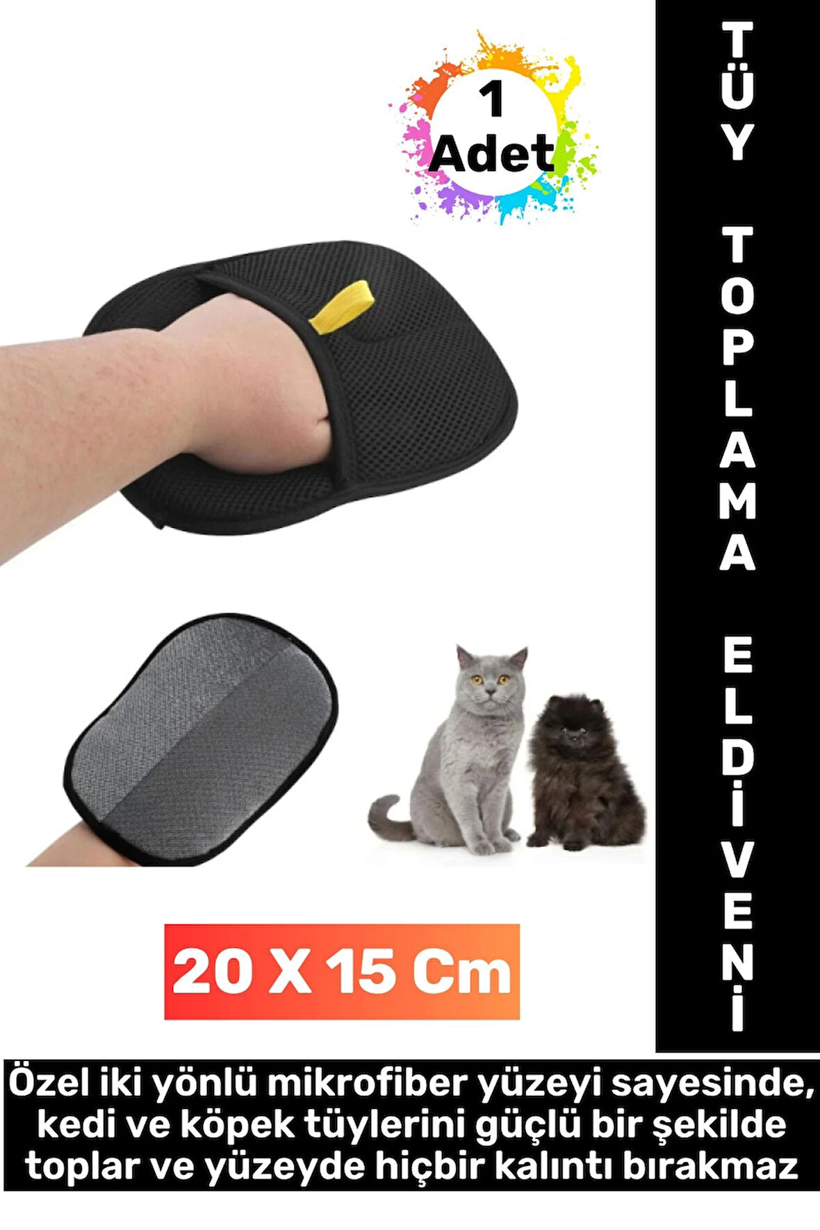 Yeni Nesil Ergonomik Çift Yönlü Mikrofiber Evcil Hayvan Kedi Köpek Tüy Toplama Eldiveni 20 x 15 Cm
