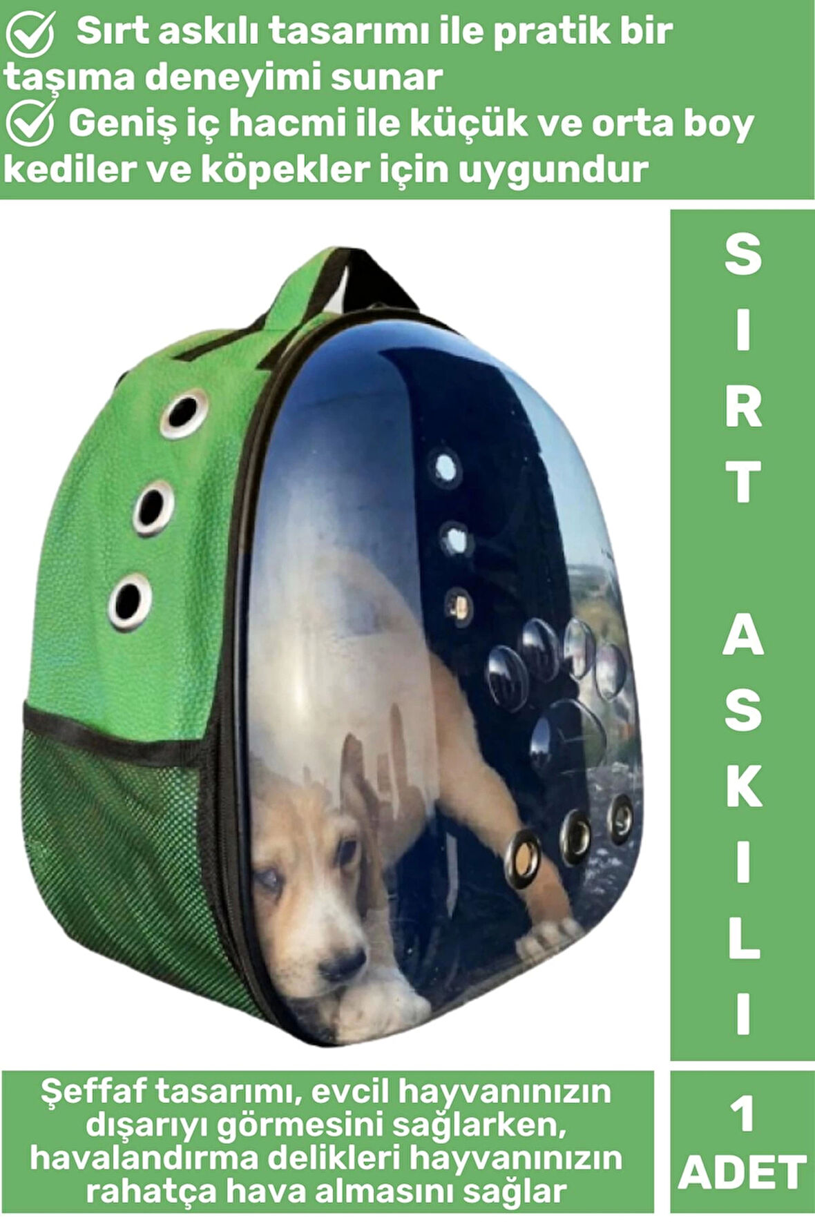 Ergonomik Havalandırmalı Taşıma Kolu Sırt Askılı Evcil Hayvan Pet Şeffaf Kedi Köpek Taşıma Çantası
