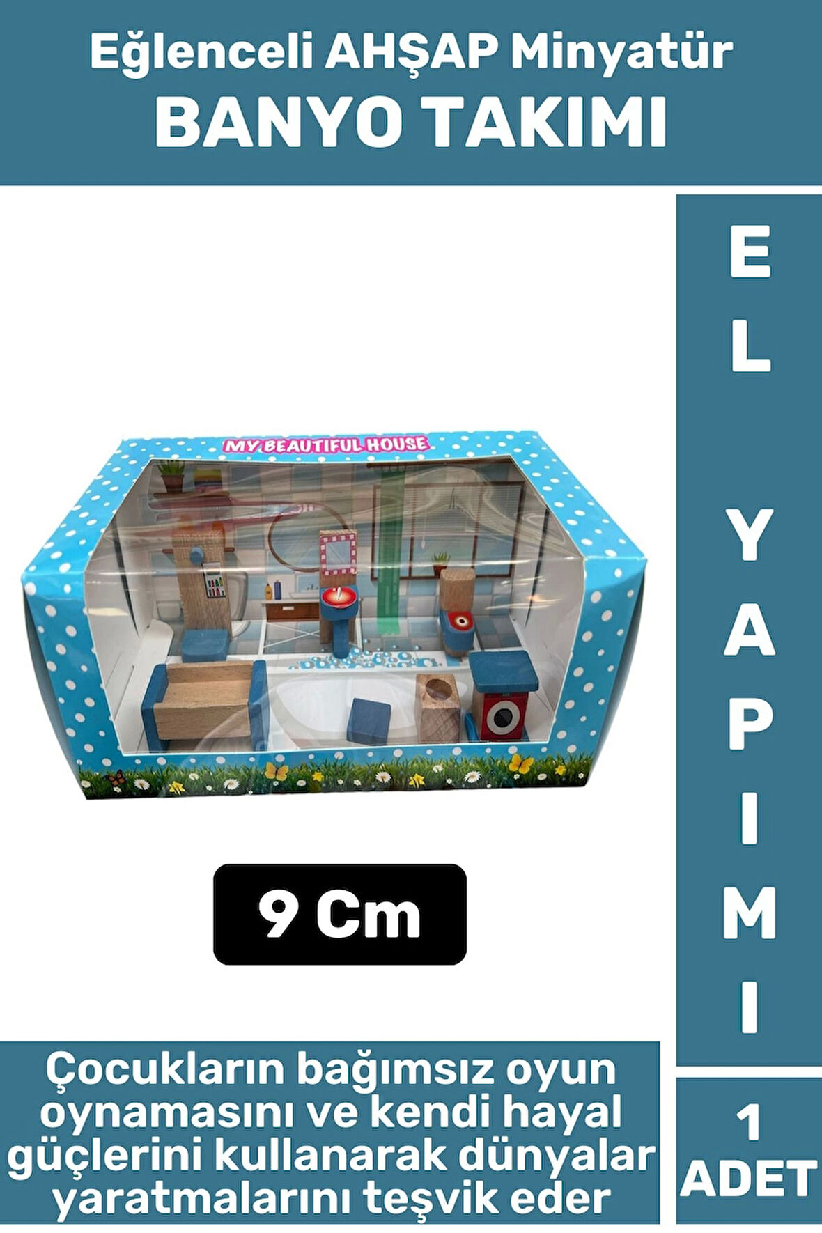 Premium Çocuk Eğlenceli Hayal Dünyası Beceri Geliştirici El Yapımı Ahşap Minyatür BANYO TAKIM