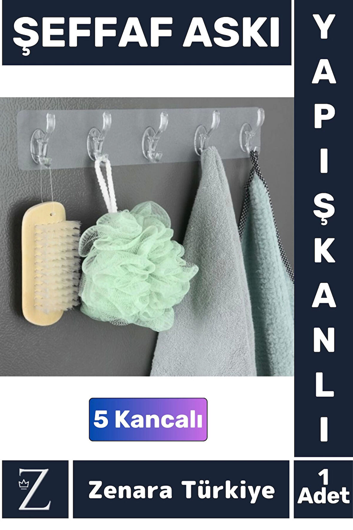 Premium Çok Fonksiyonlu Mutfak Banyo Askısı İz Bırakmaz Kendinden Yapışkanlı 5 Kancalı Askı Seti