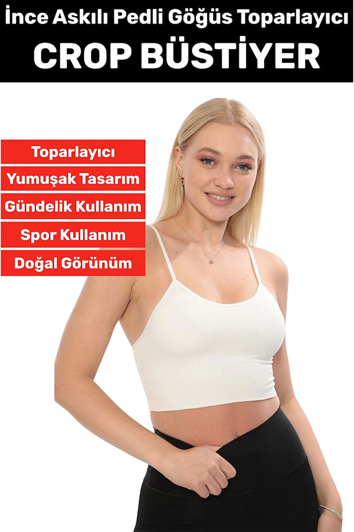 Göğüs Toparlayıcı Sarkma Önleyen Gündelik Spor Kullanım Şık İnce Askılı Pedli Çizgili Crop Büstiyer