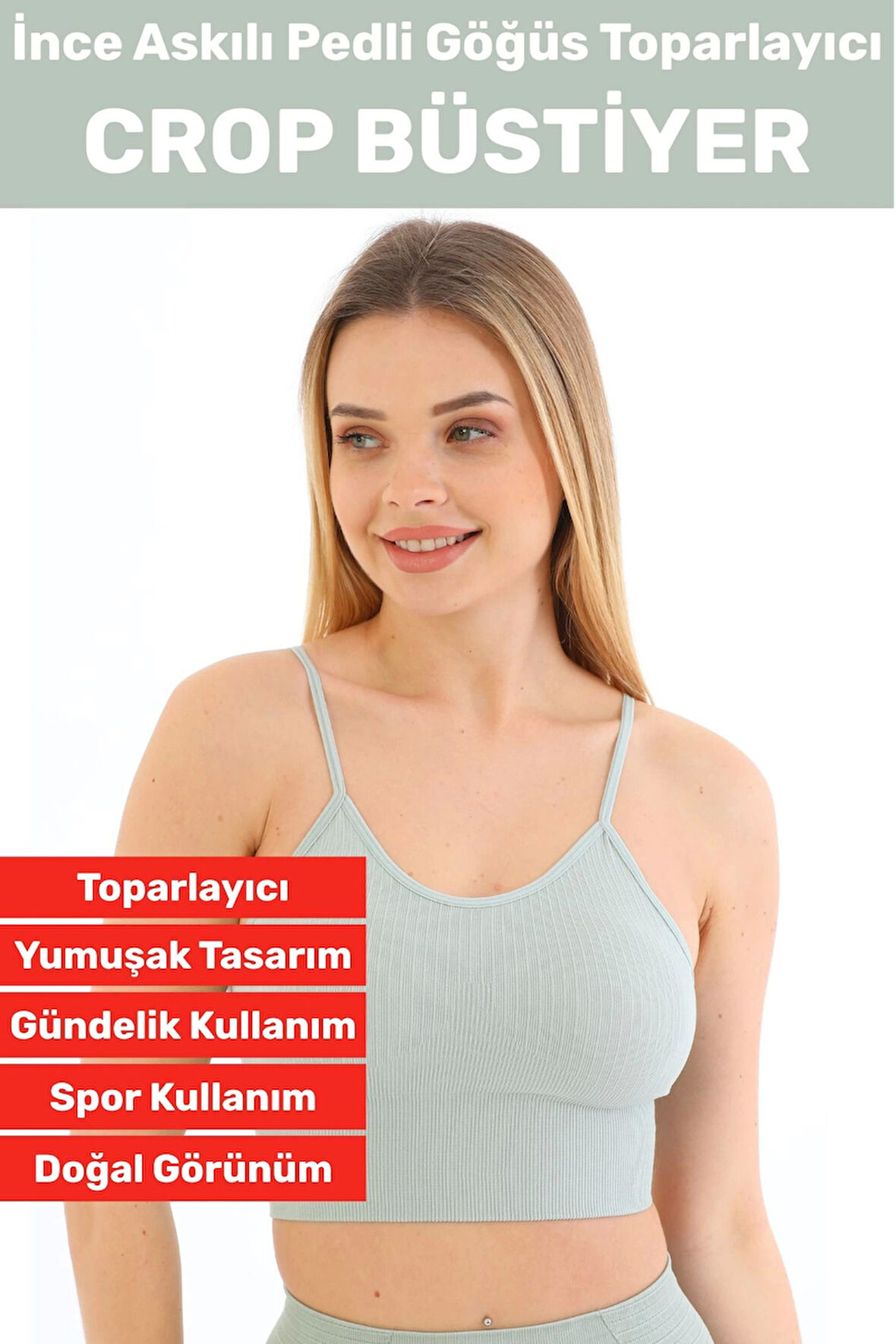 Göğüs Toparlayıcı Sarkma Önleyen Gündelik Spor Kullanım Şık İnce Askılı Pedli Çizgili Crop Büstiyer
