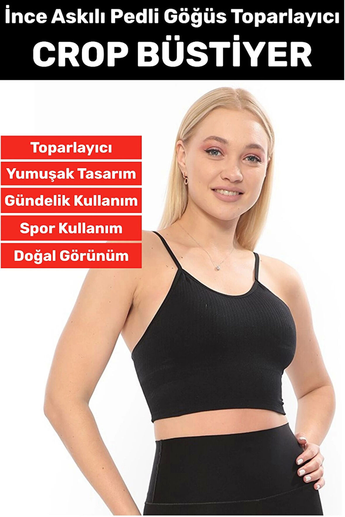 Göğüs Toparlayıcı Sarkma Önleyen Gündelik Spor Kullanım Şık İnce Askılı Pedli Çizgili Crop Büstiyer