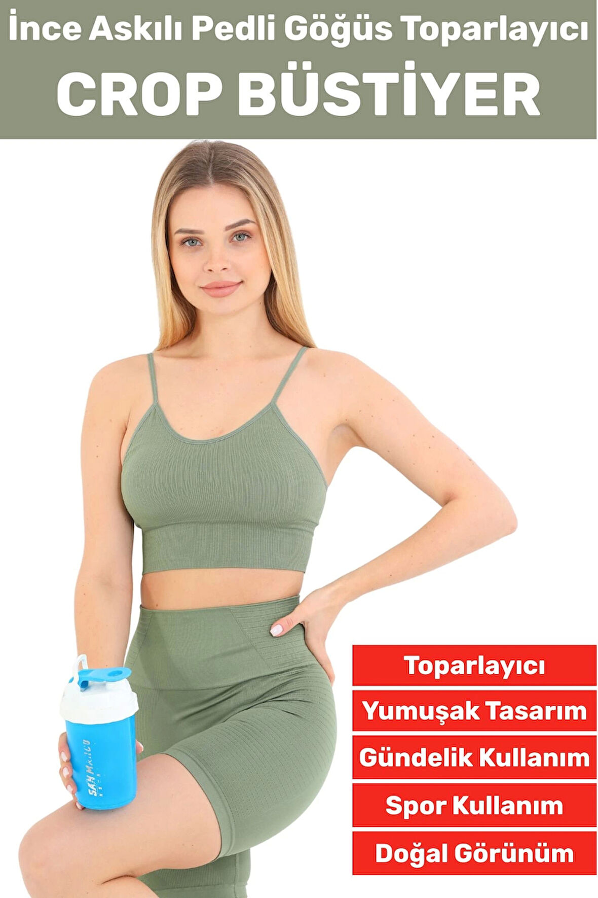 Göğüs Toparlayıcı Sarkma Önleyen Gündelik Spor Kullanım Şık İnce Askılı Pedli Çizgili Crop Büstiyer