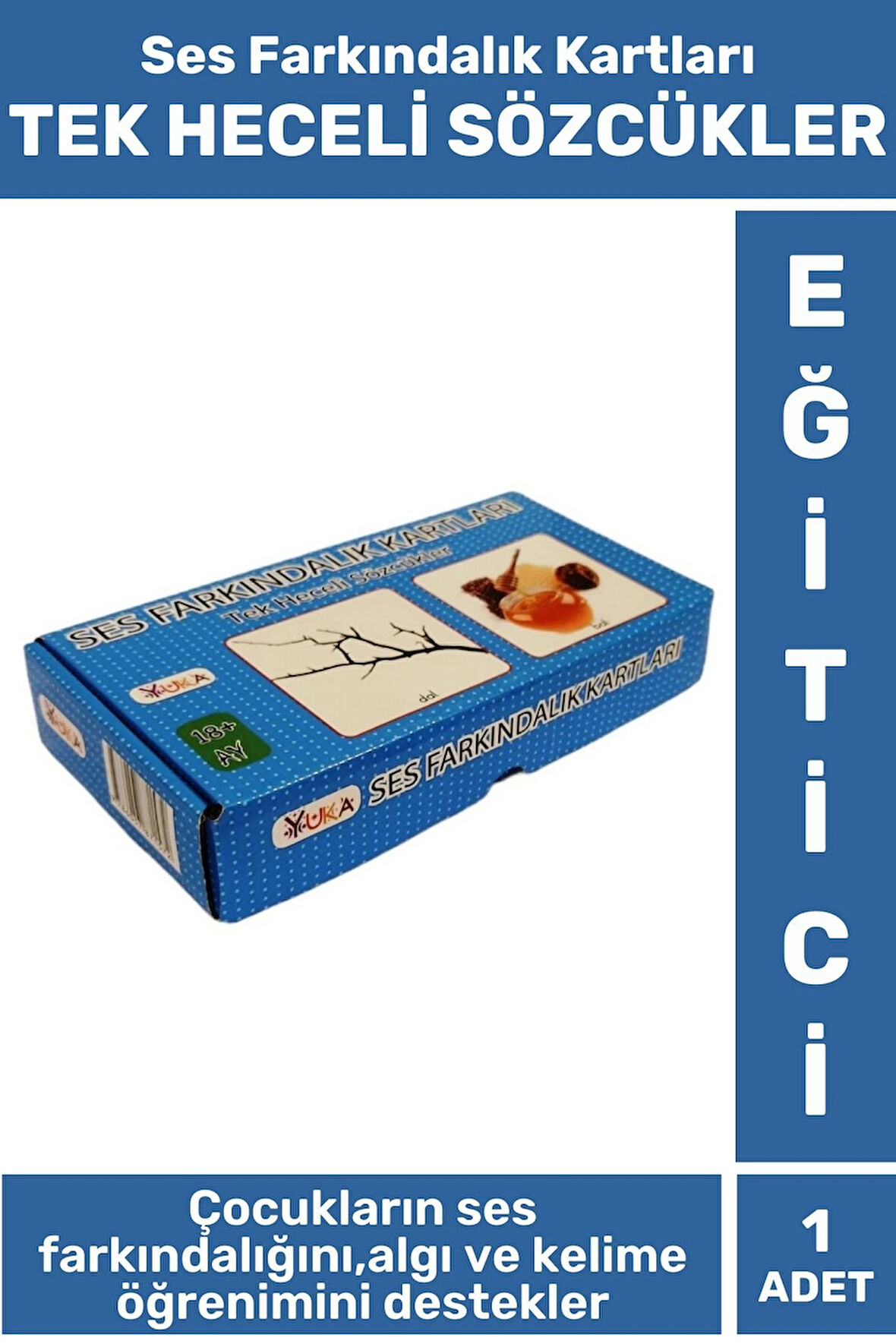 Çocuk Eğitici Ses Farkındalığı İşitsel Algı Dikkat Gelişim FARKINDALIK KARTLARI TEK HECELİ SÖZCÜKLER