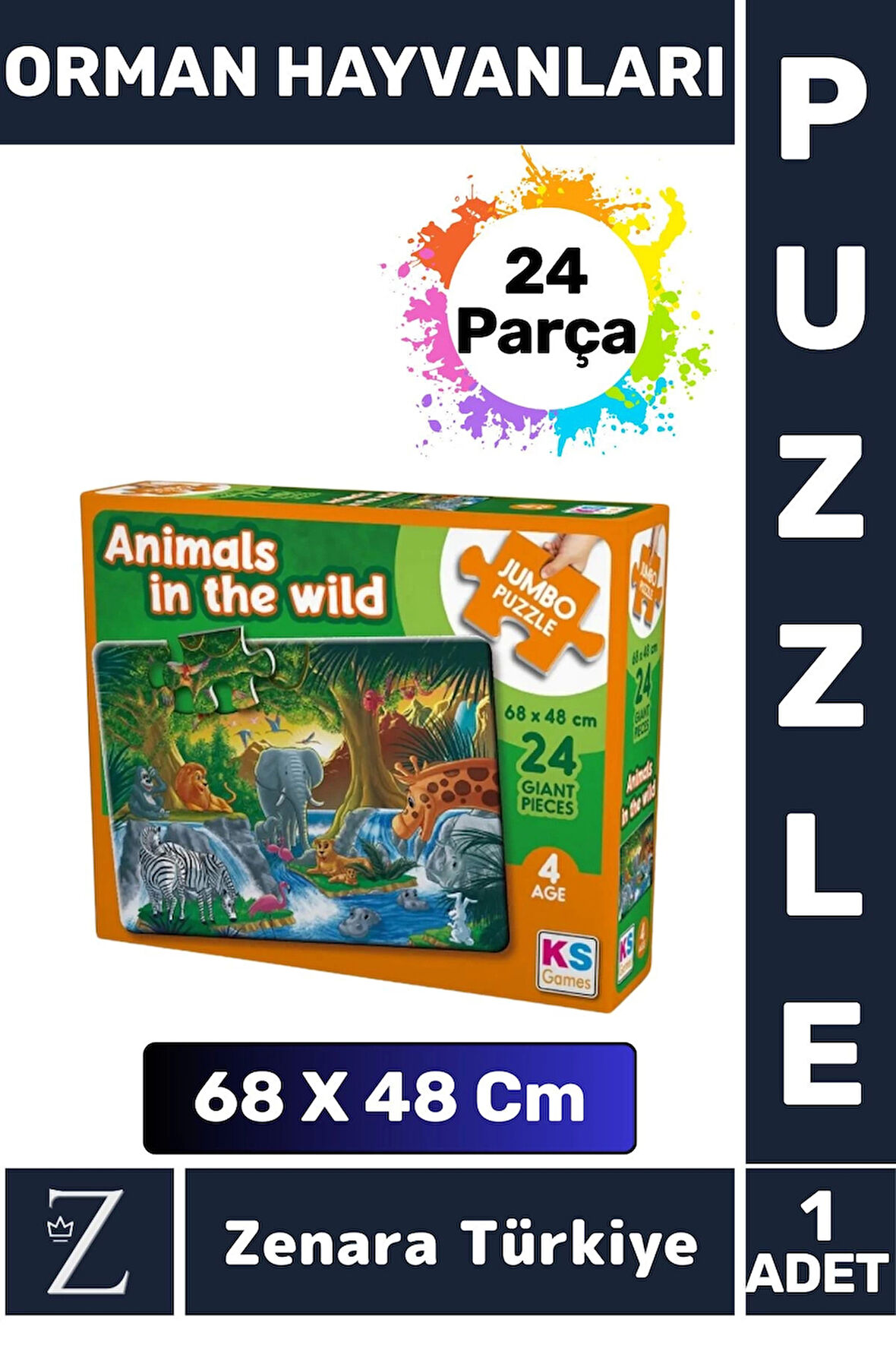 Eğlenceli Eğitici Görsel Algı Problem Çözme Becerisi Çocuk Büyük Boy PUZZLE 24Parça ORMAN HAYVANLARI