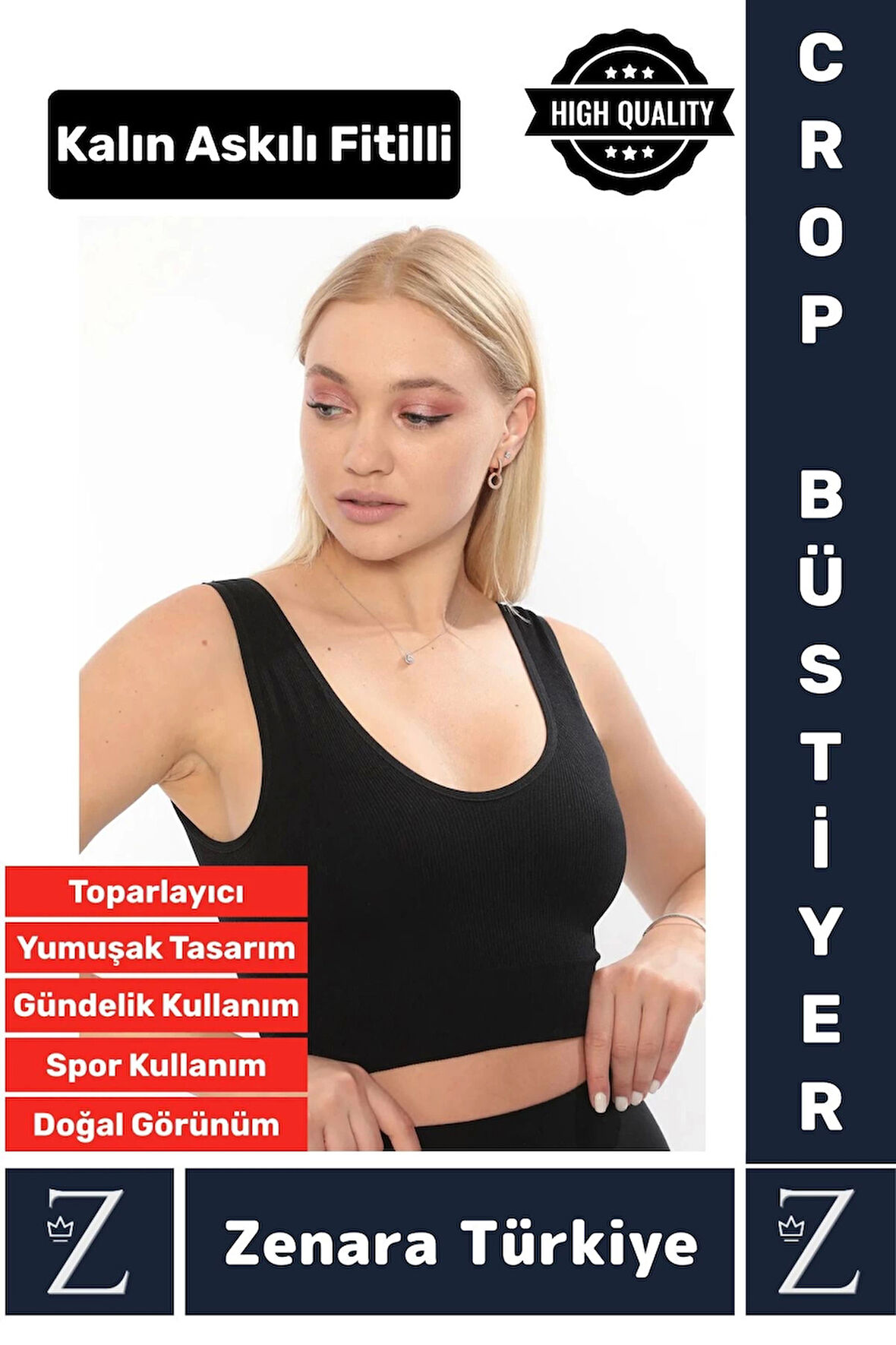 Özel Model Göğüs Toparlayan Sarkma Önleyen Gündelik Spor Kullanım Kalın Askılı Fitilli Crop Büstiyer