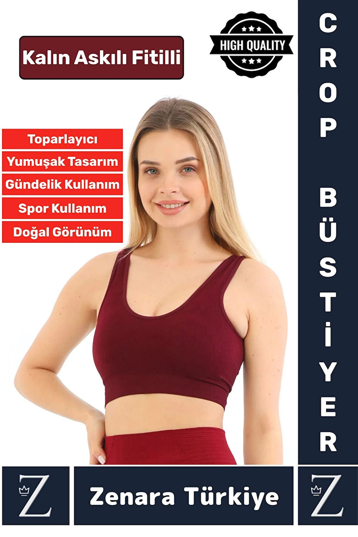Özel Model Göğüs Toparlayan Sarkma Önleyen Gündelik Spor Kullanım Kalın Askılı Fitilli Crop Büstiyer