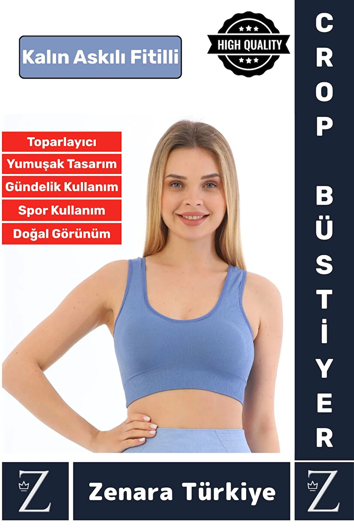 Özel Model Göğüs Toparlayan Sarkma Önleyen Gündelik Spor Kullanım Kalın Askılı Fitilli Crop Büstiyer