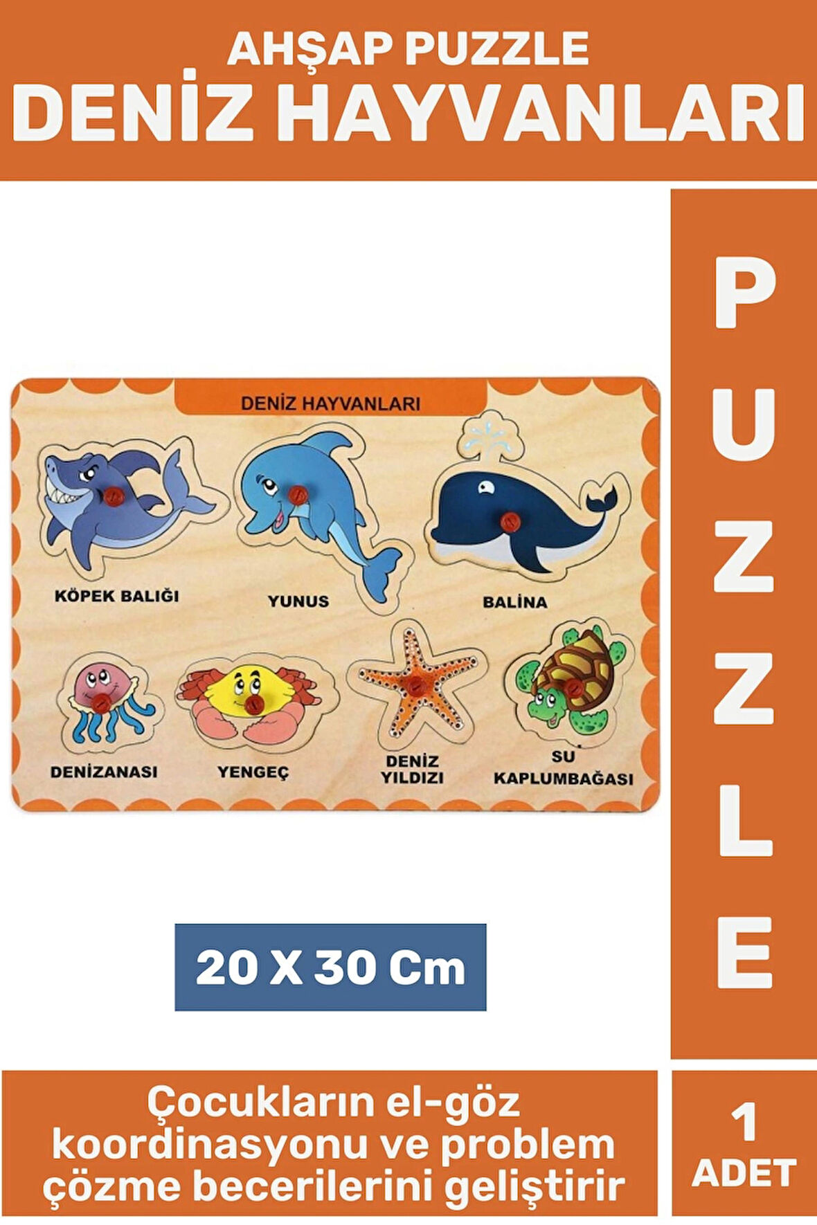 Premium Eğlenceli Eğitici Görsel Algı Problem Çözme Becerisi Çocuk Puzzle DENİZ HAYVANLARI