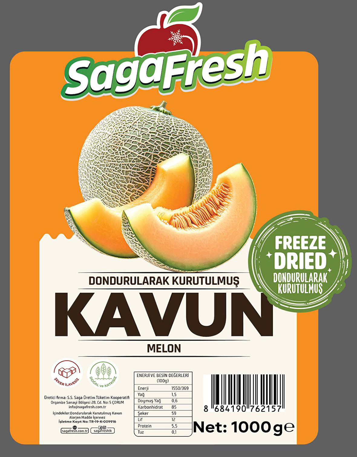 SagaFresh Dondurularak Kurutulmuş Kavun Dilimleri 1000g